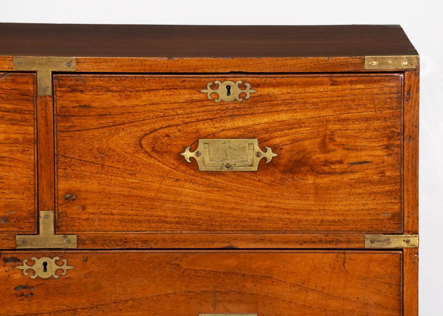 19th Century British Military Officer's Campaign Chest or Dresser of Brass-Bound Mahogany