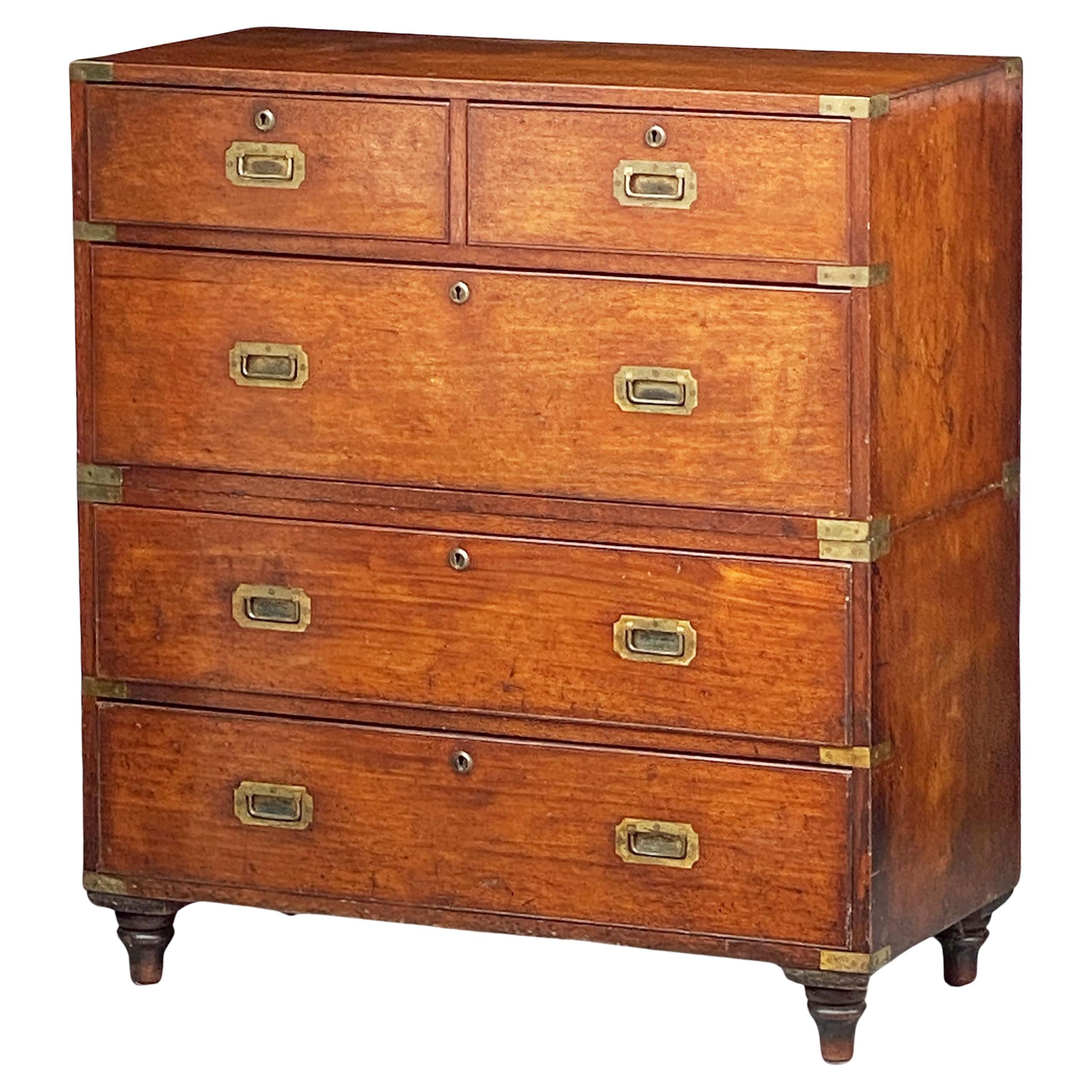 British Military Officer's Campaign Chest or Dresser of Brass-Bound Mahogany For Sale