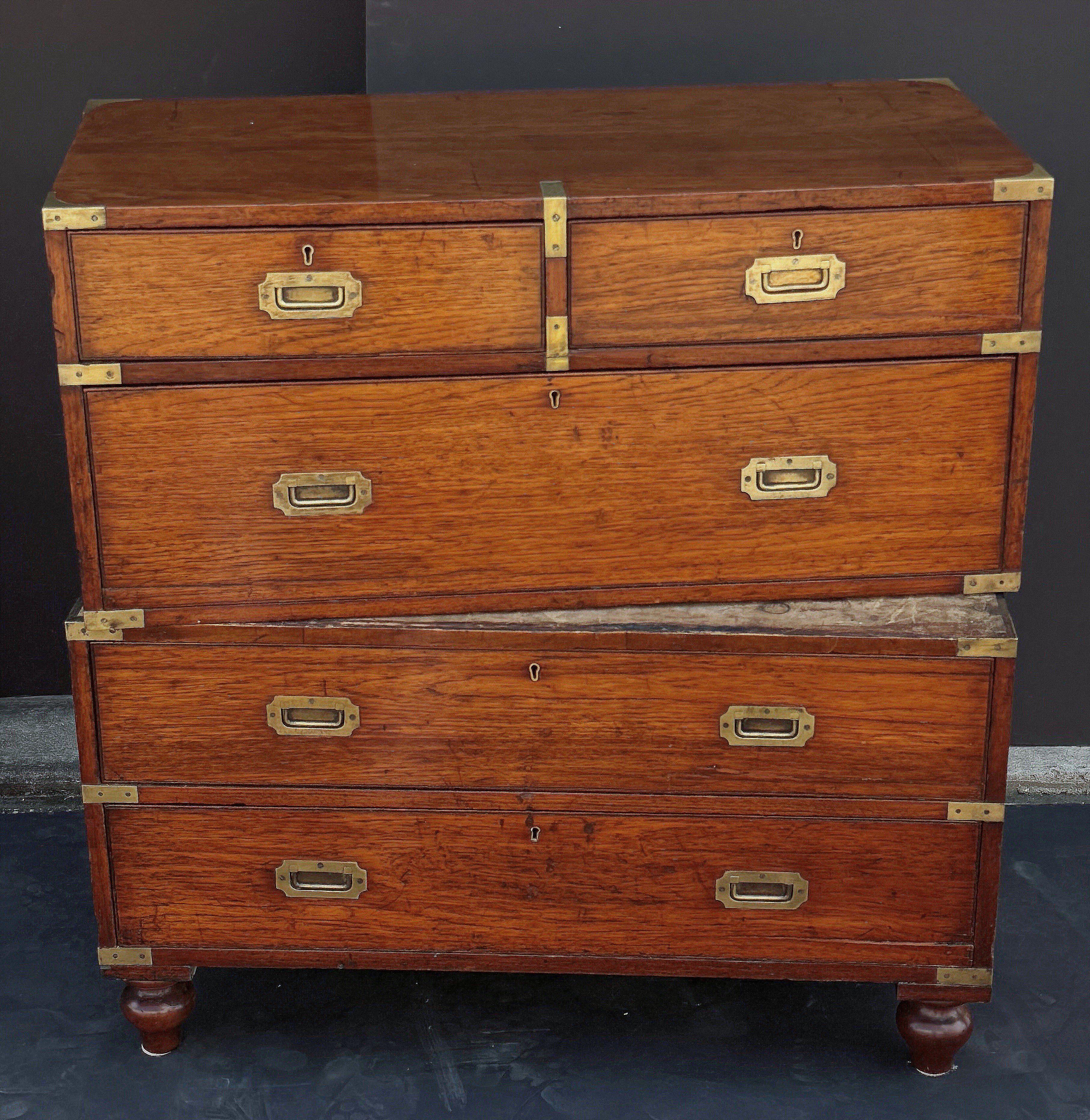 British Military Officer's Campaign Chest or Dresser of Brass-Bound Teak For Sale 4