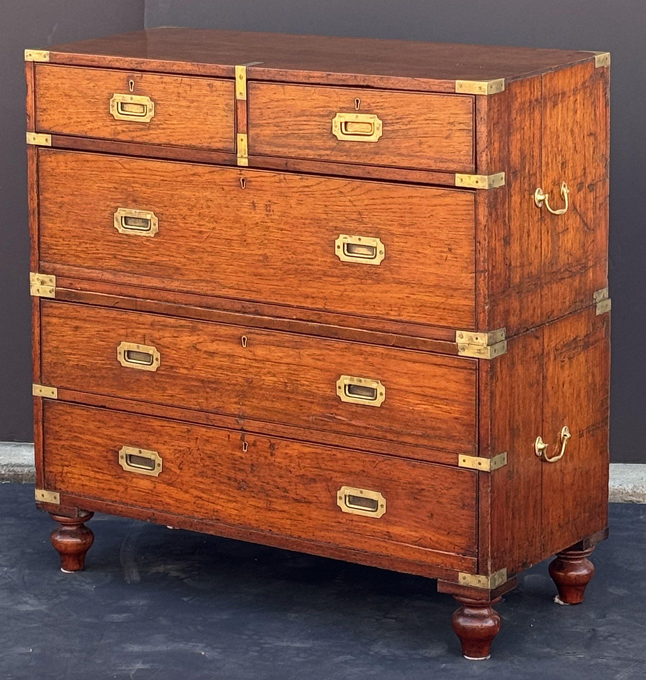 English British Military Officer's Campaign Chest or Dresser of Brass-Bound Teak For Sale