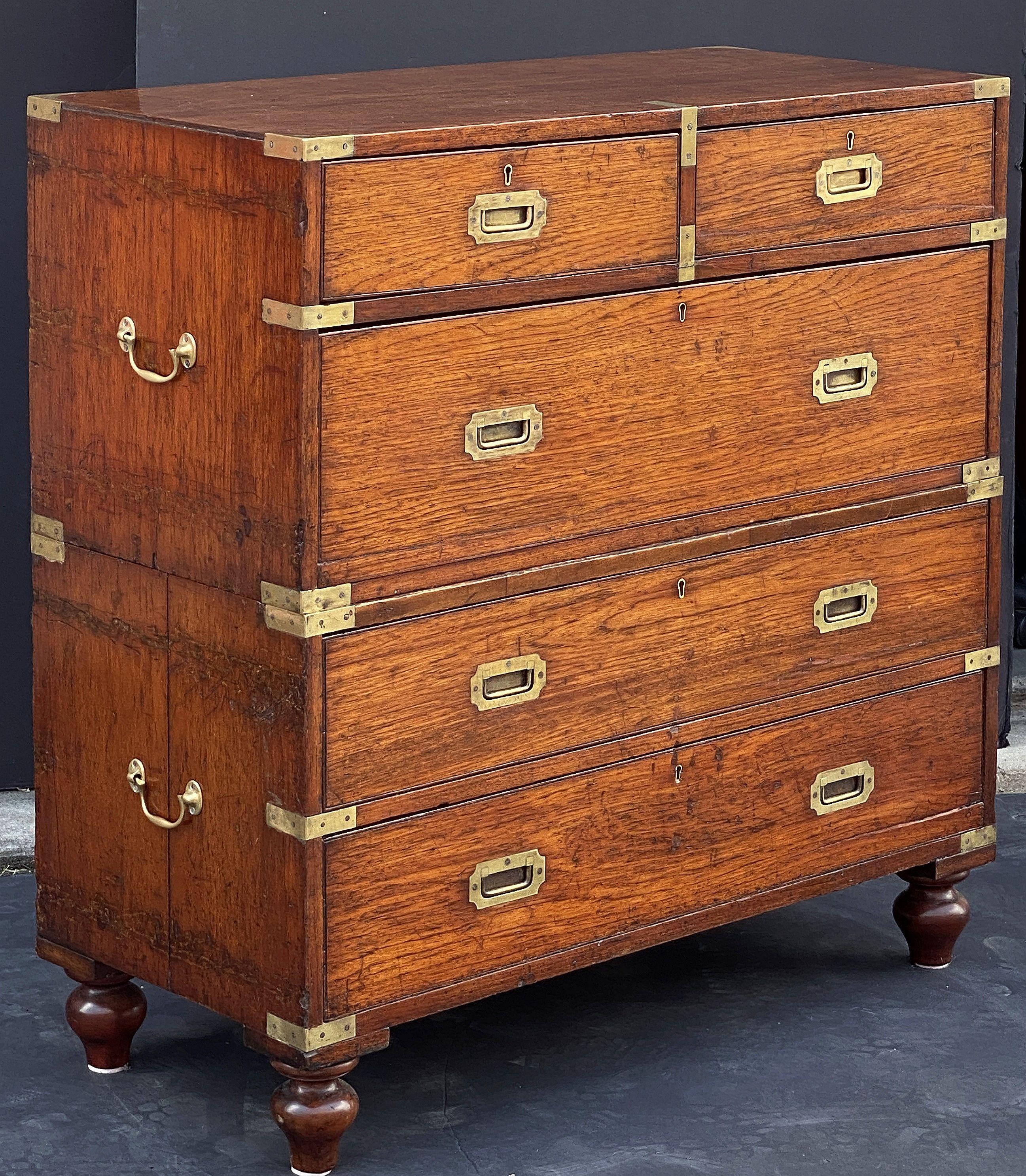 British Military Officer's Campaign Chest or Dresser of Brass-Bound Teak In Good Condition For Sale In Austin, TX