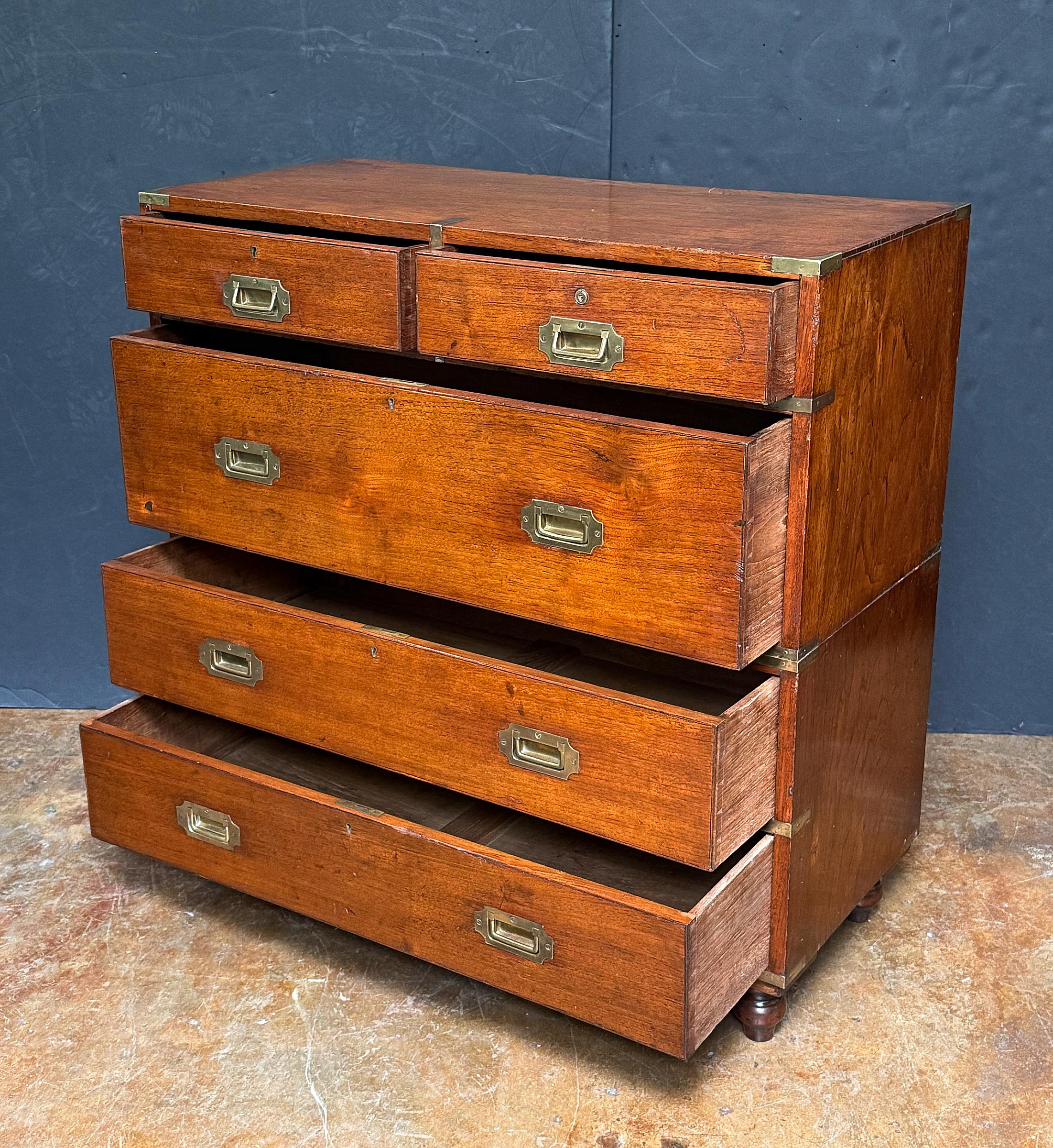 Inglese British Military Officer's Campaign Chest or Dresser of Brass-Bound Teak in vendita