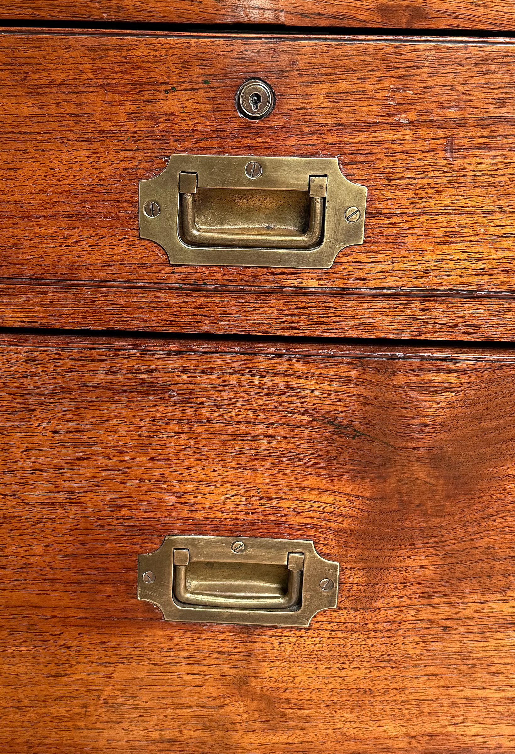 XIX secolo British Military Officer's Campaign Chest or Dresser of Brass-Bound Teak in vendita