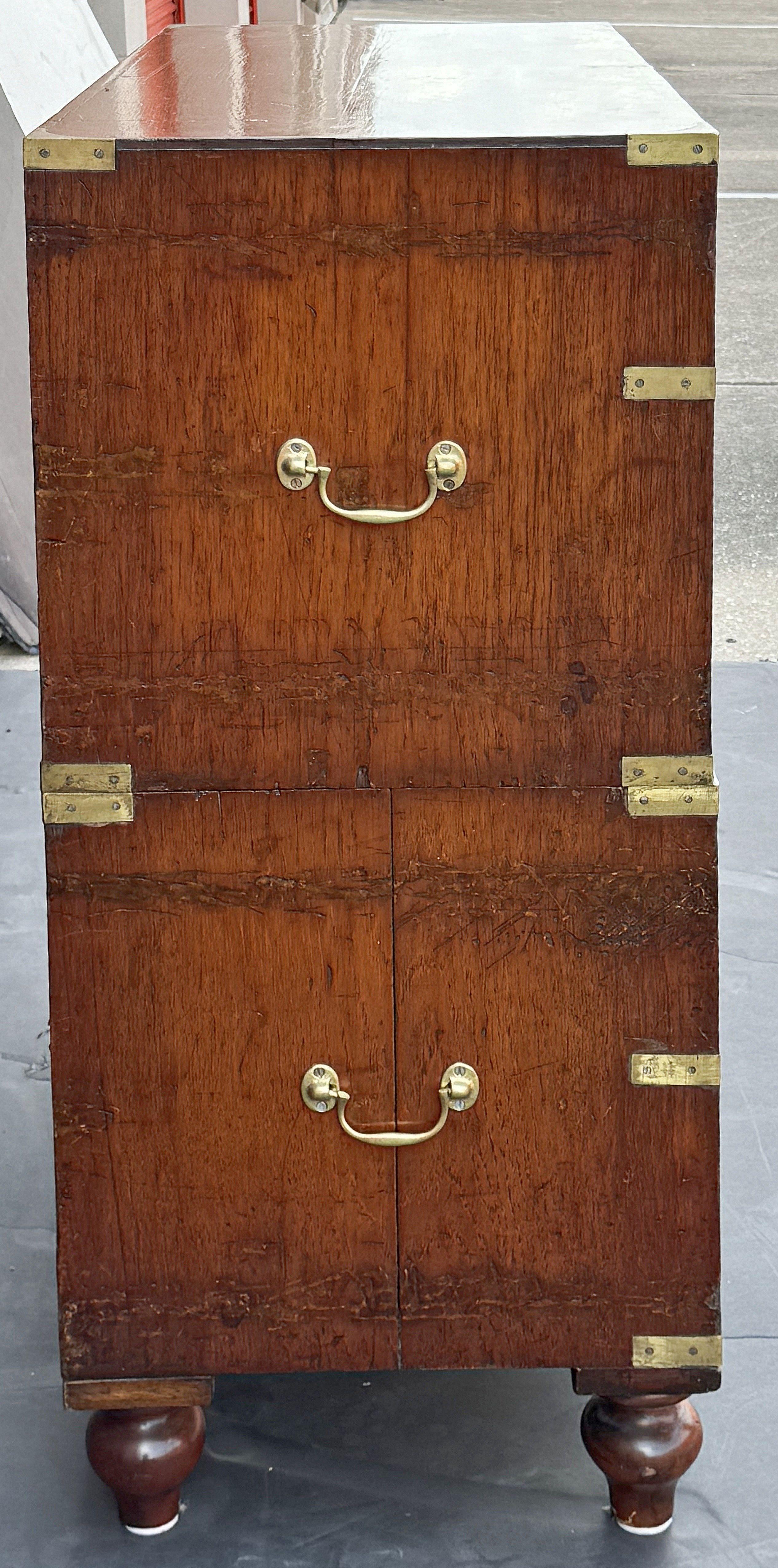 British Military Officer's Campaign Chest or Dresser of Brass-Bound Teak For Sale 1