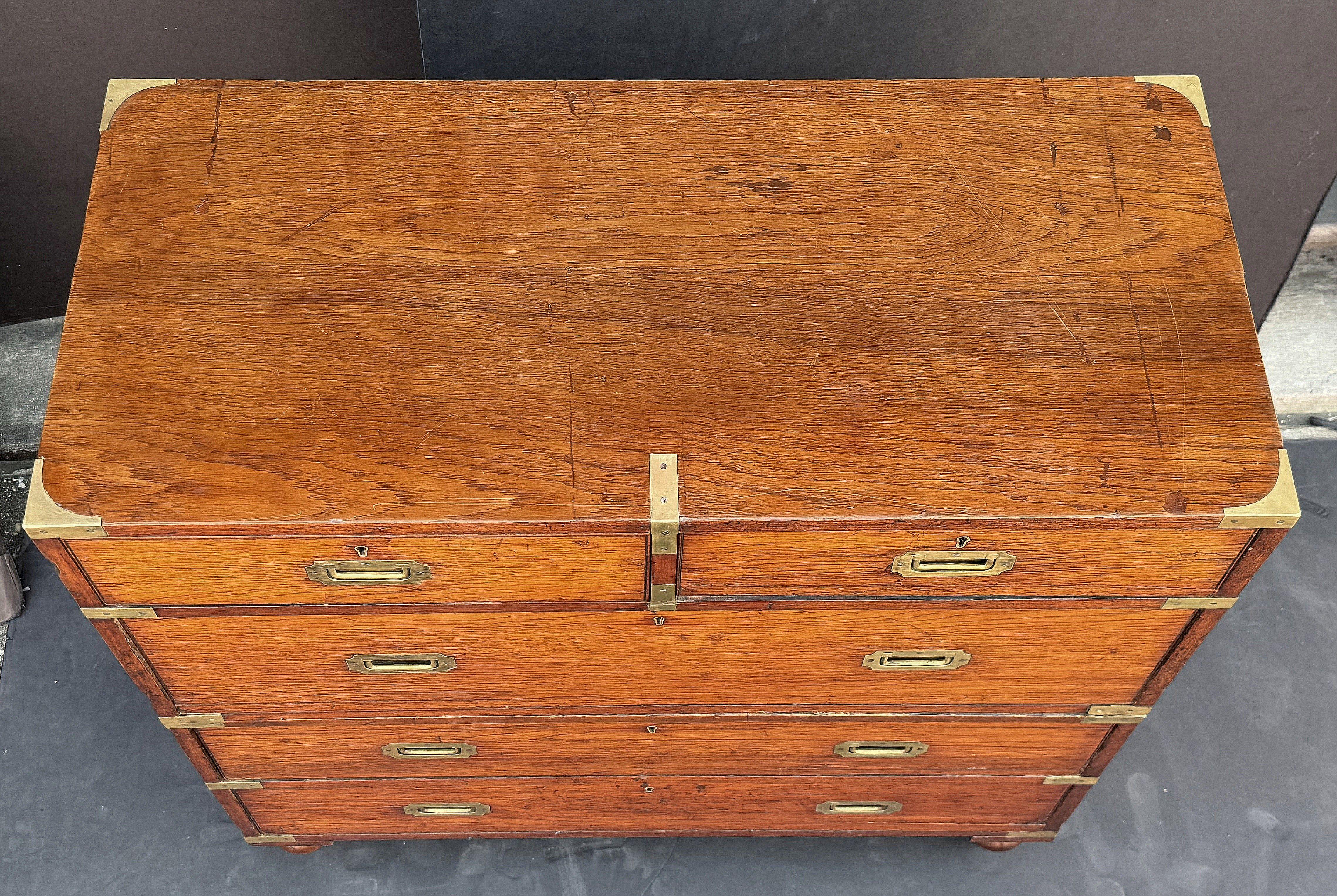 British Military Officer's Campaign Chest or Dresser of Brass-Bound Teak For Sale 2