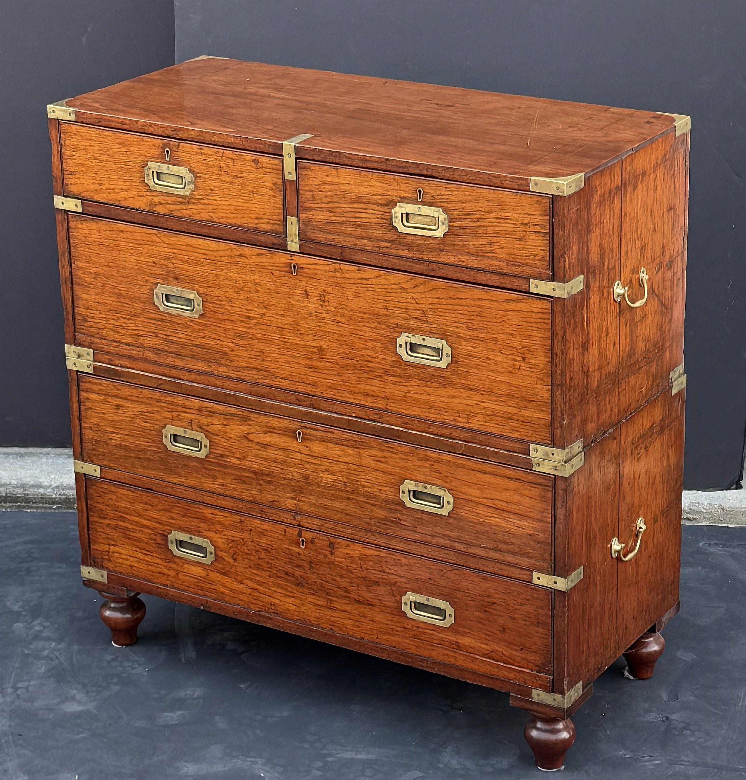 British Military Officer's Campaign Chest or Dresser of Brass-Bound Teak For Sale 3