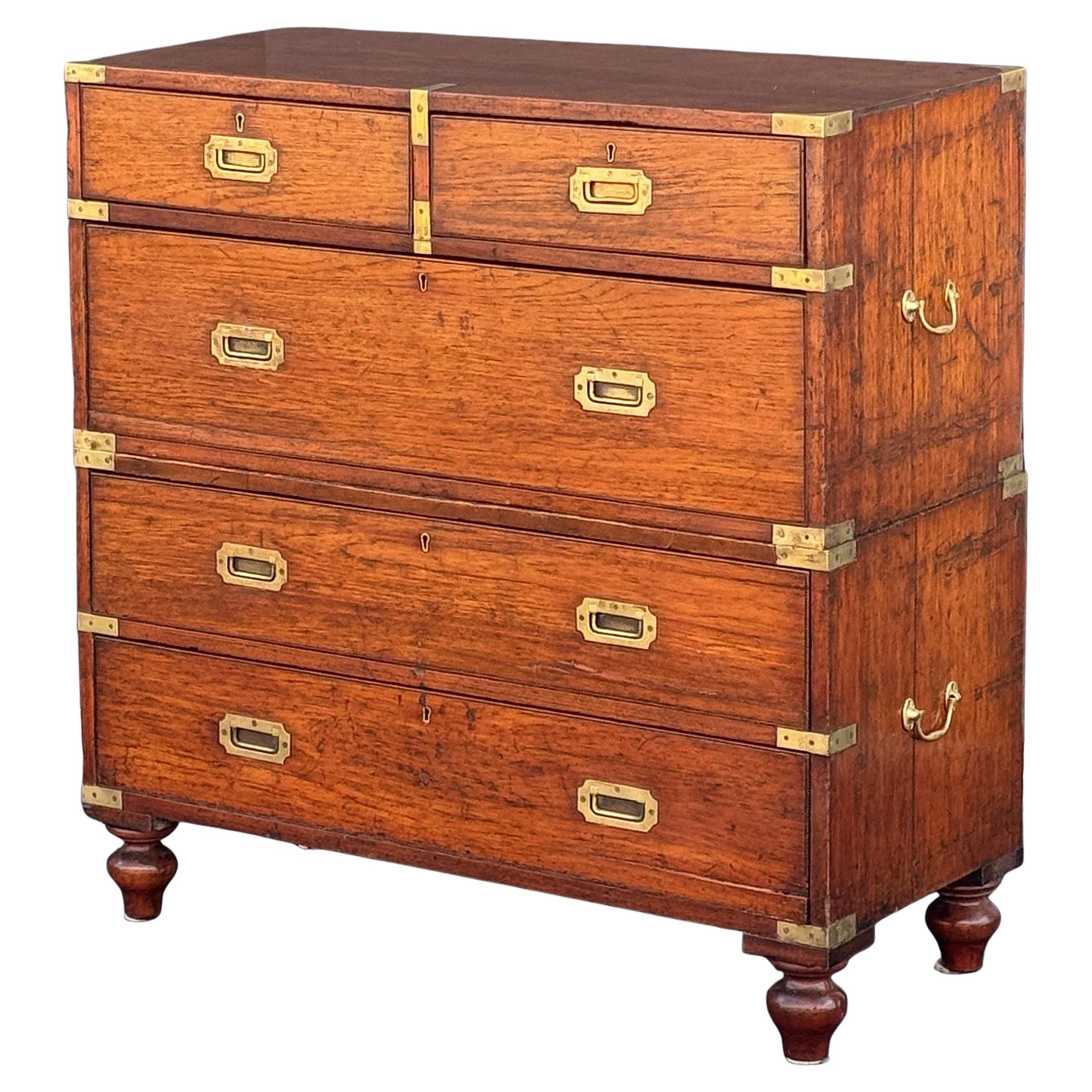 British Military Officer's Campaign Chest or Dresser of Brass-Bound Teak