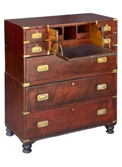 British Military Officer's Campaign Secretary Chest of Brass-Bound Mulberry Wood