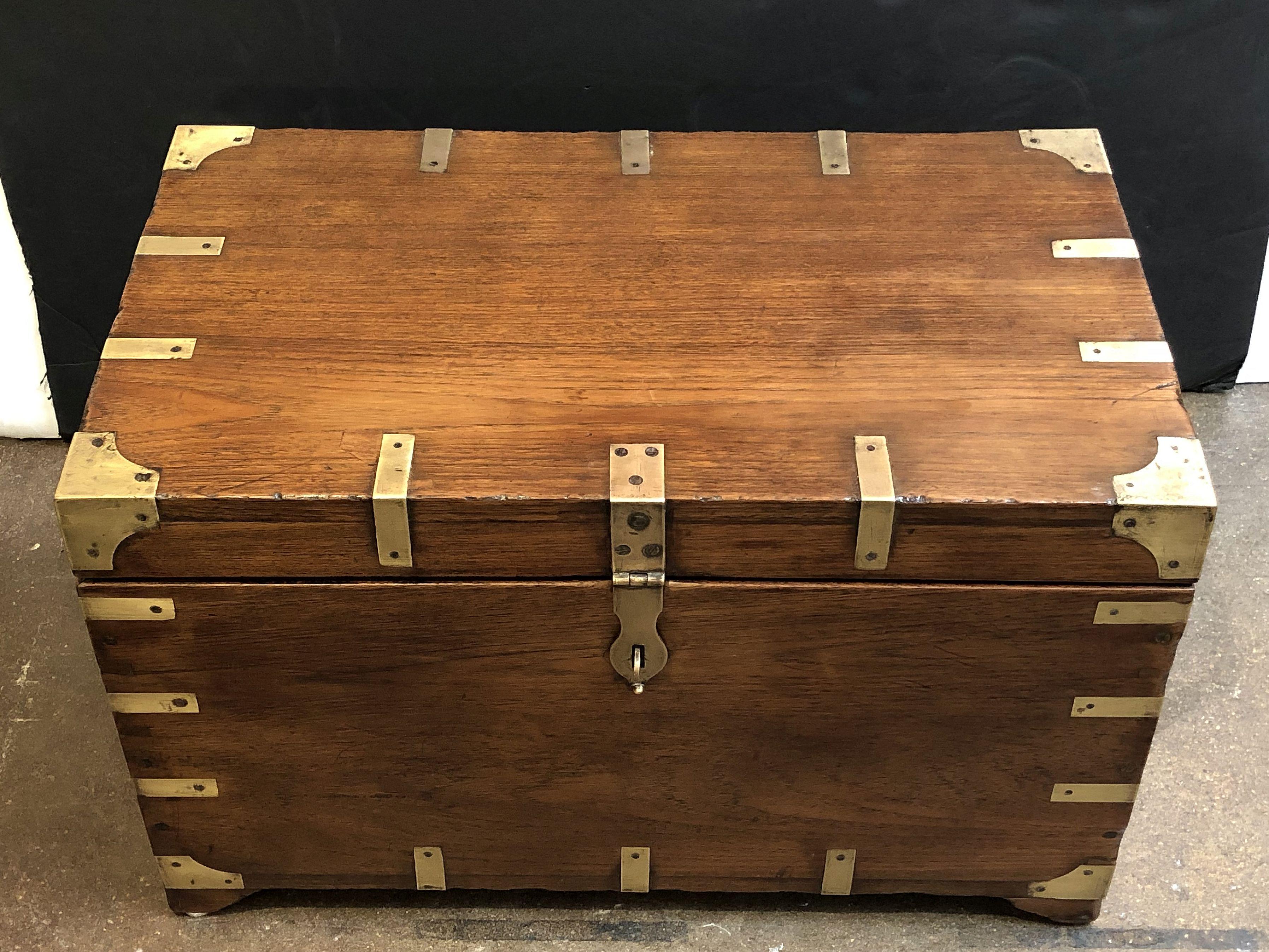 English British Military Officer's Campaign Trunk of Brass-Bound Teak