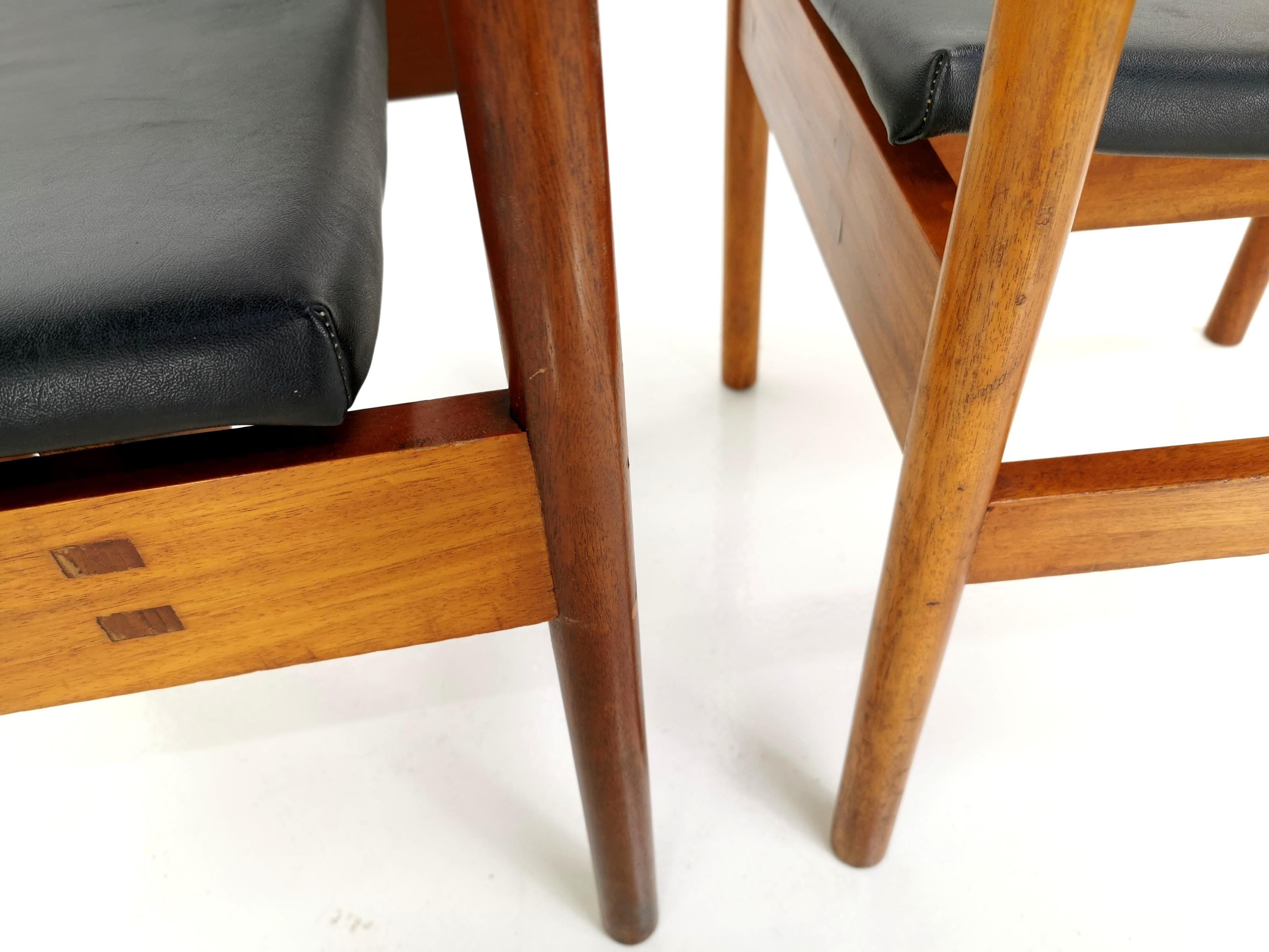 British Military Teak and Vinyl Midcentury Dining Chairs In Good Condition In STOKE ON TRENT, GB