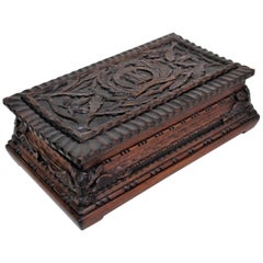 Antique British Military WWI Suffolk Regiment Hand Carved Wooden Box