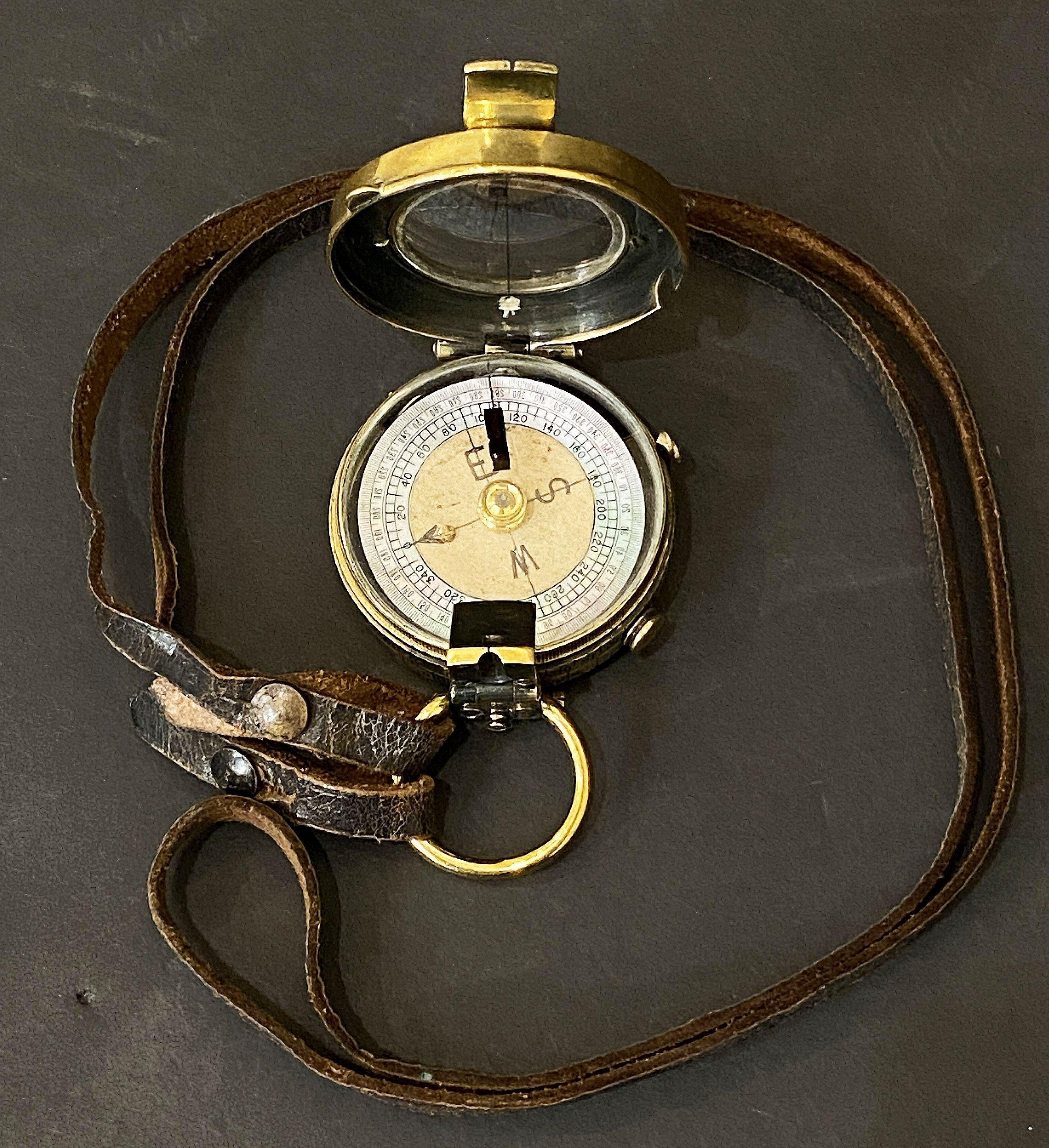 Early 20th Century British Militray Officer's WWI Marconi Marching Compass with Lanyard Strap
