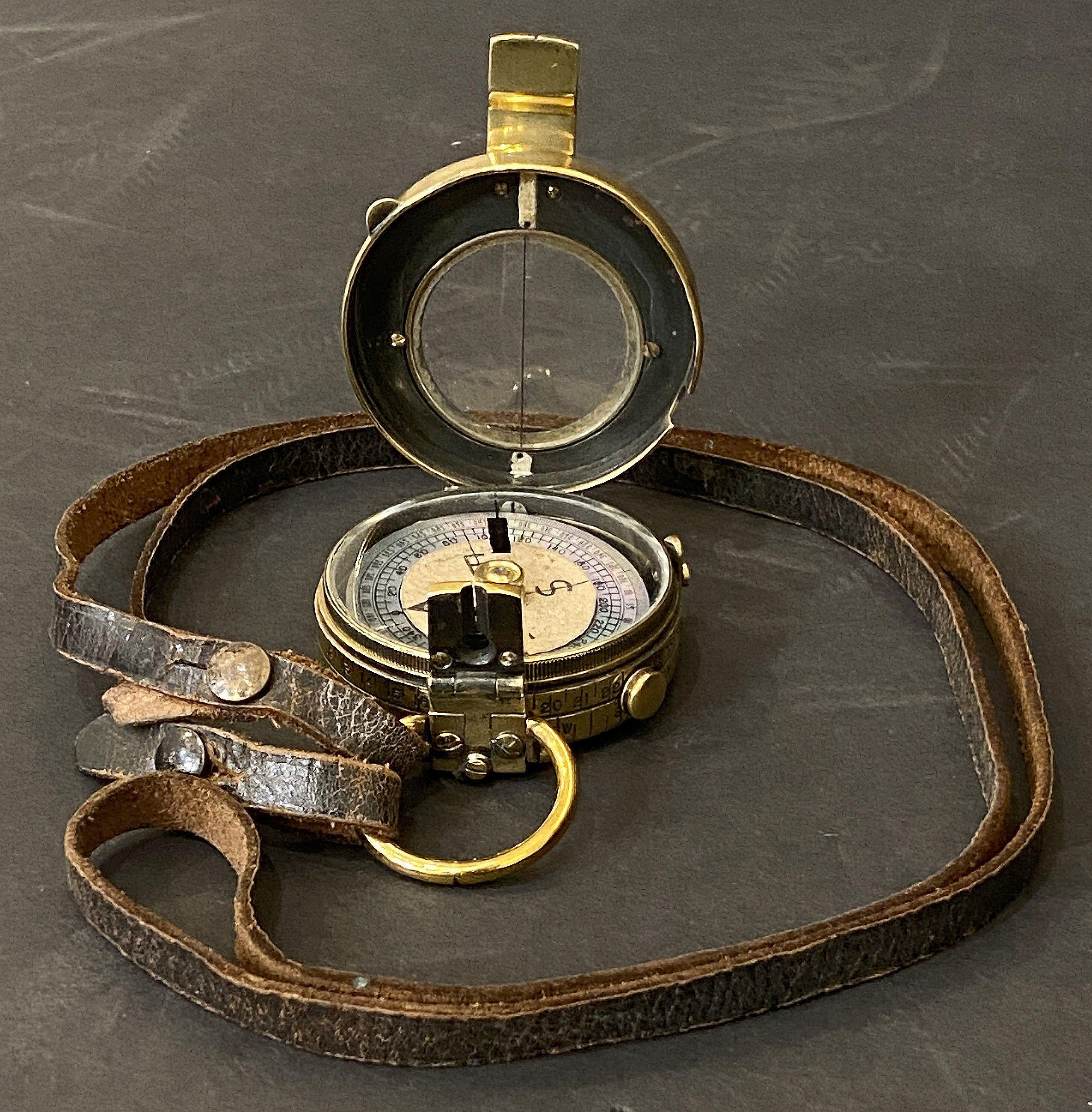 Metal British Militray Officer's WWI Marconi Marching Compass with Lanyard Strap
