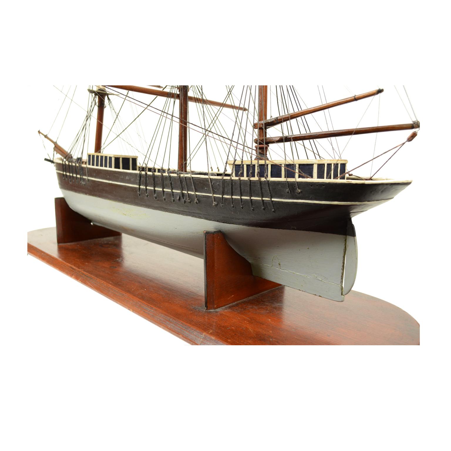 Antique Wood Nautical British Scale Model of Brig with Three Masts , Early 1900 For Sale 4
