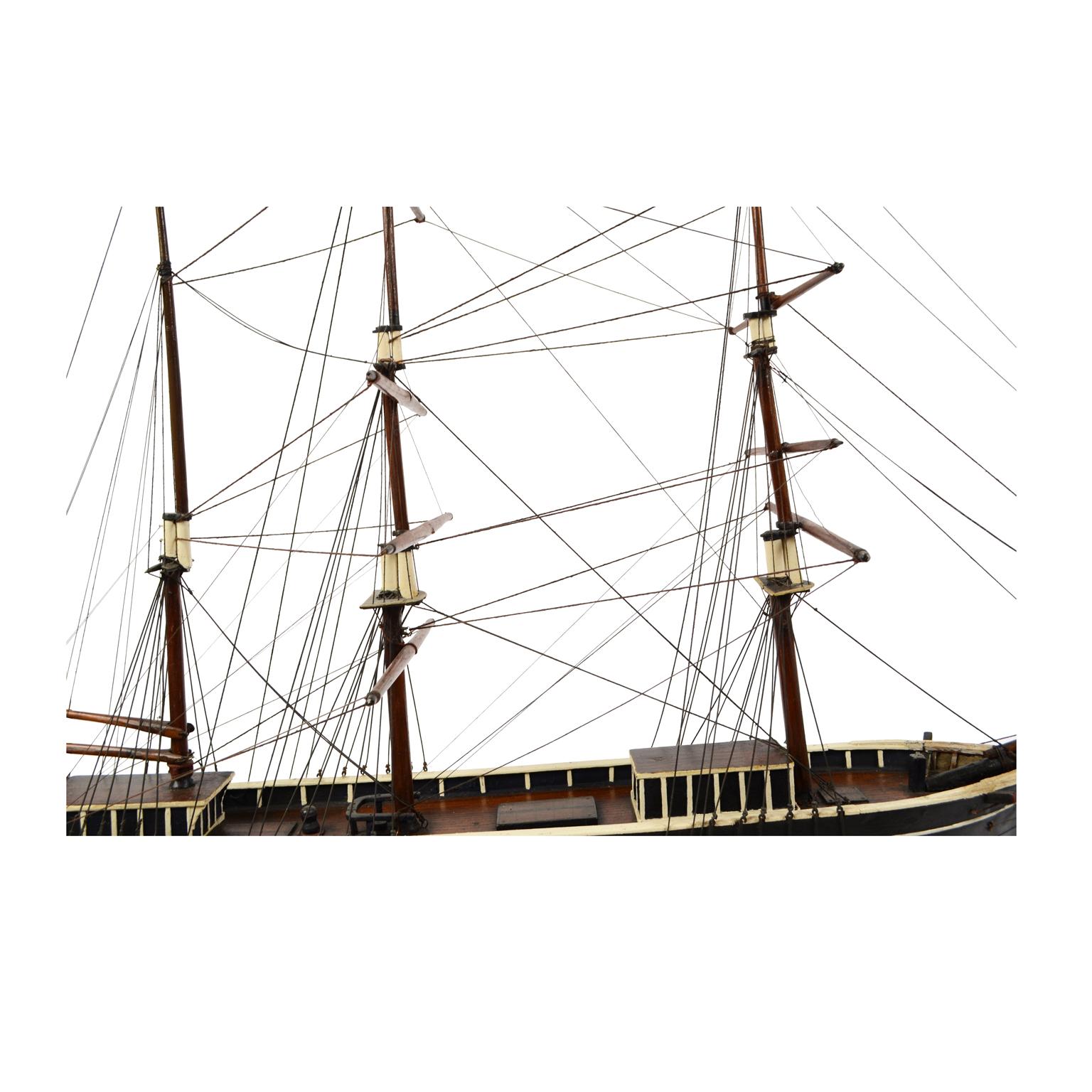 Antique Wood Nautical British Scale Model of Brig with Three Masts , Early 1900 For Sale 7