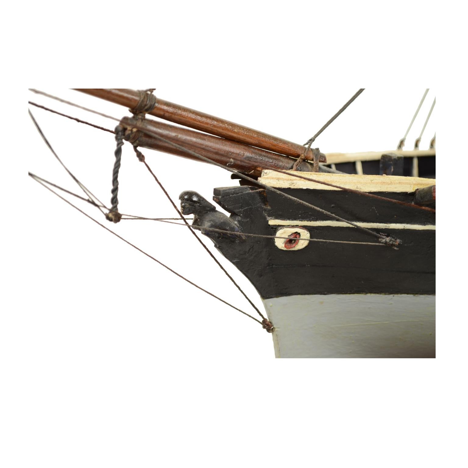 20th Century Antique Wood Nautical British Scale Model of Brig with Three Masts , Early 1900 For Sale