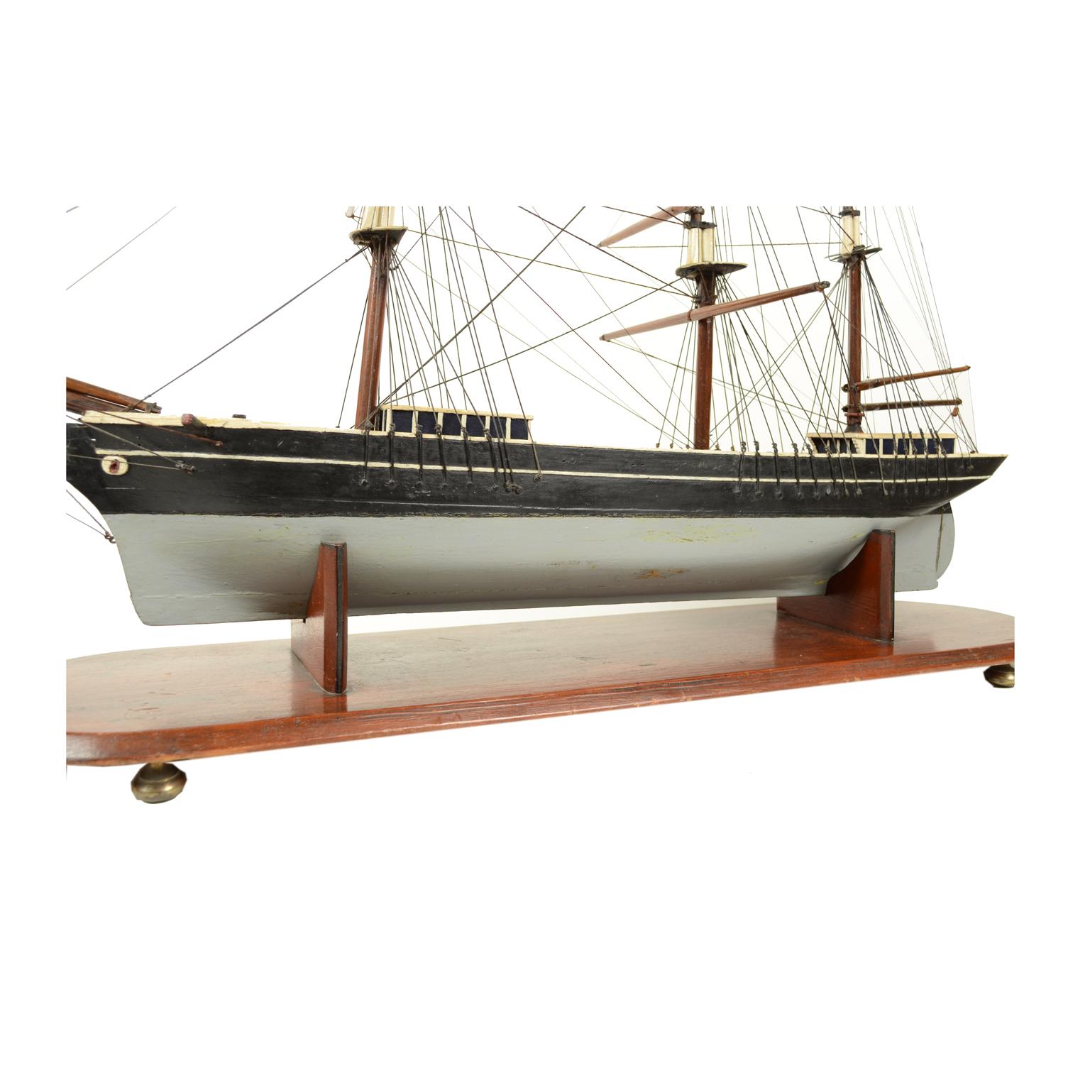 Antique Wood Nautical British Scale Model of Brig with Three Masts , Early 1900 For Sale 2