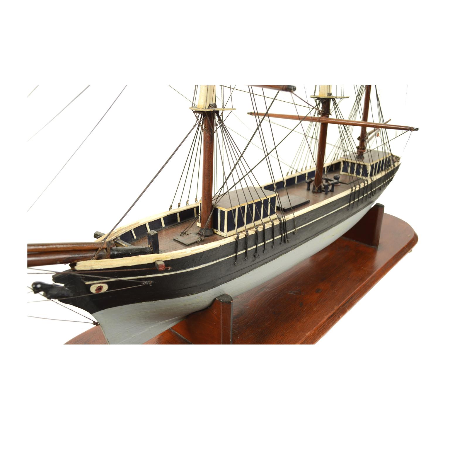 Antique Wood Nautical British Scale Model of Brig with Three Masts , Early 1900 For Sale 3