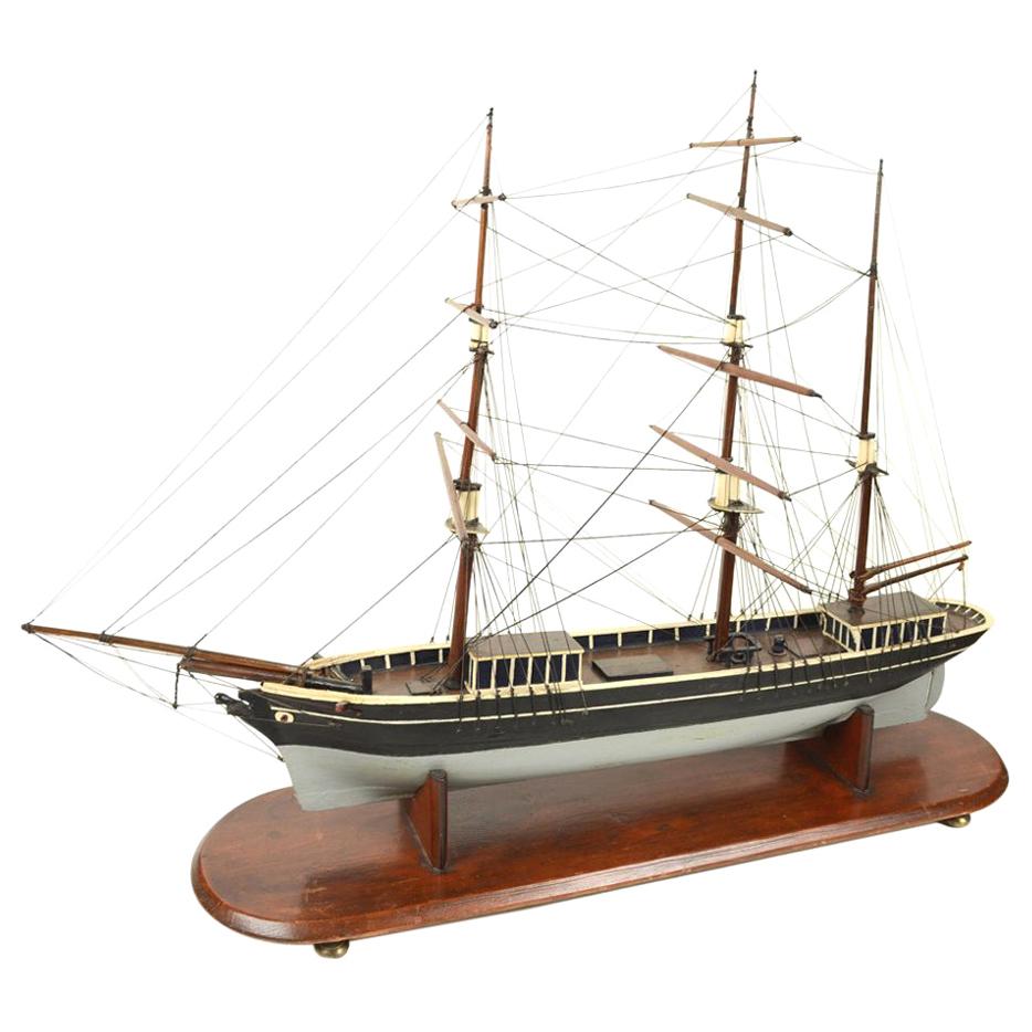 Antique Wood Nautical British Scale Model of Brig with Three Masts , Early 1900 For Sale