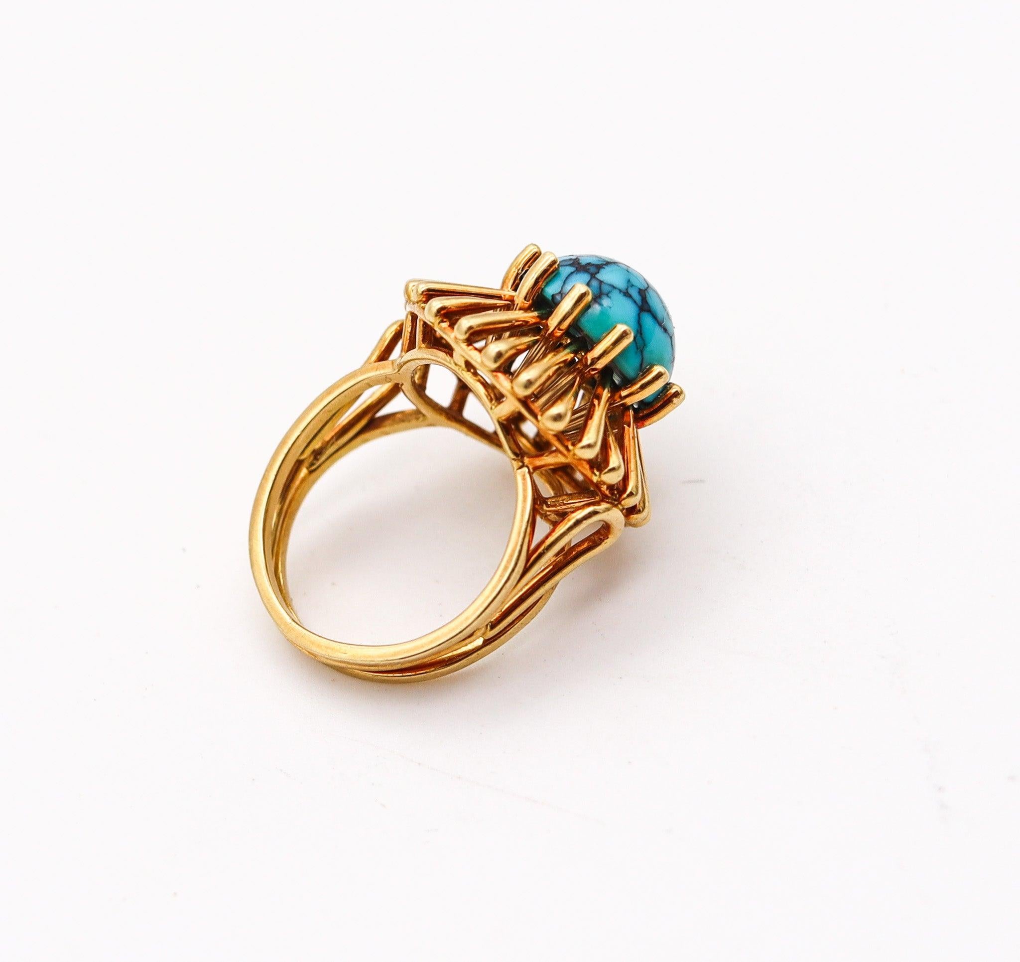 Women's BRITISH MODERNISM Geometric Cocktail Ring In 18Kt Yellow Gold With Chrysocolla For Sale