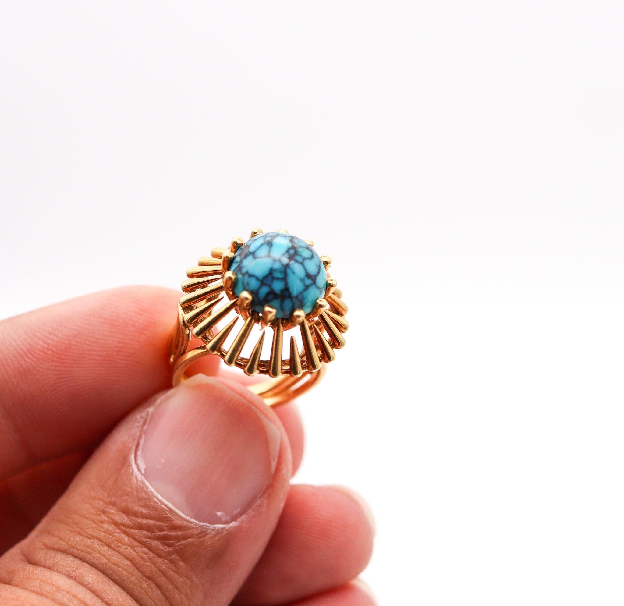 BRITISH MODERNISM Geometric Cocktail Ring In 18Kt Yellow Gold With Chrysocolla For Sale 3