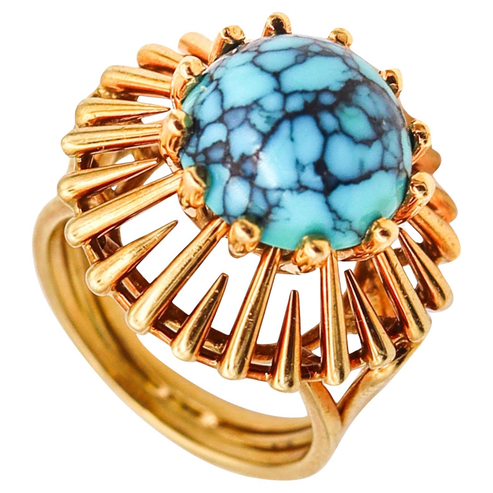 BRITISH MODERNISM Geometric Cocktail Ring In 18Kt Yellow Gold With Chrysocolla