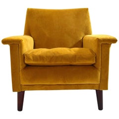 British Mustard Gold Yellow Velvet Club Armchair Midcentury, 1960s