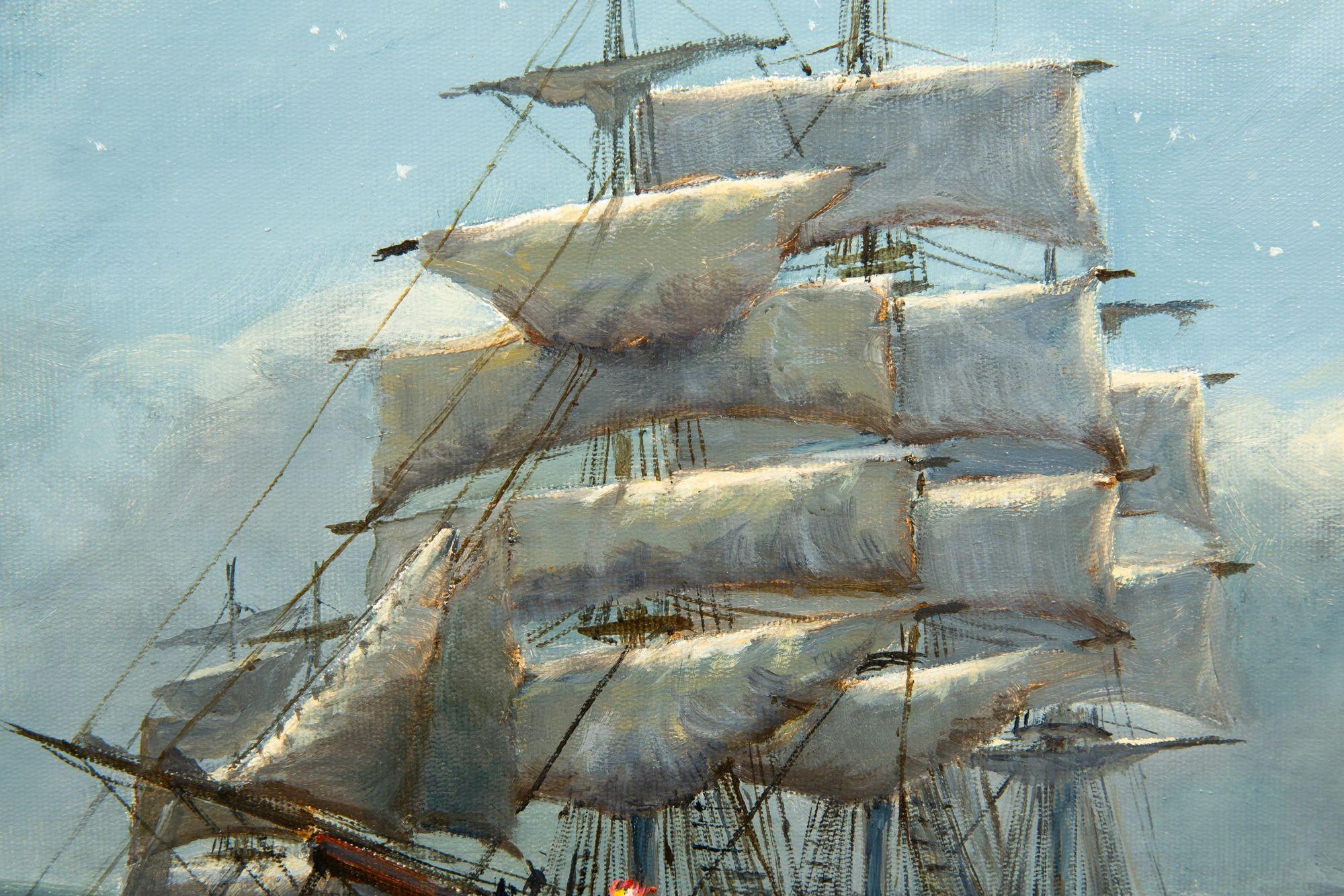 British Nautical Maritime Oil Painting “Moonglow - Foochow” by Henry Scott 13