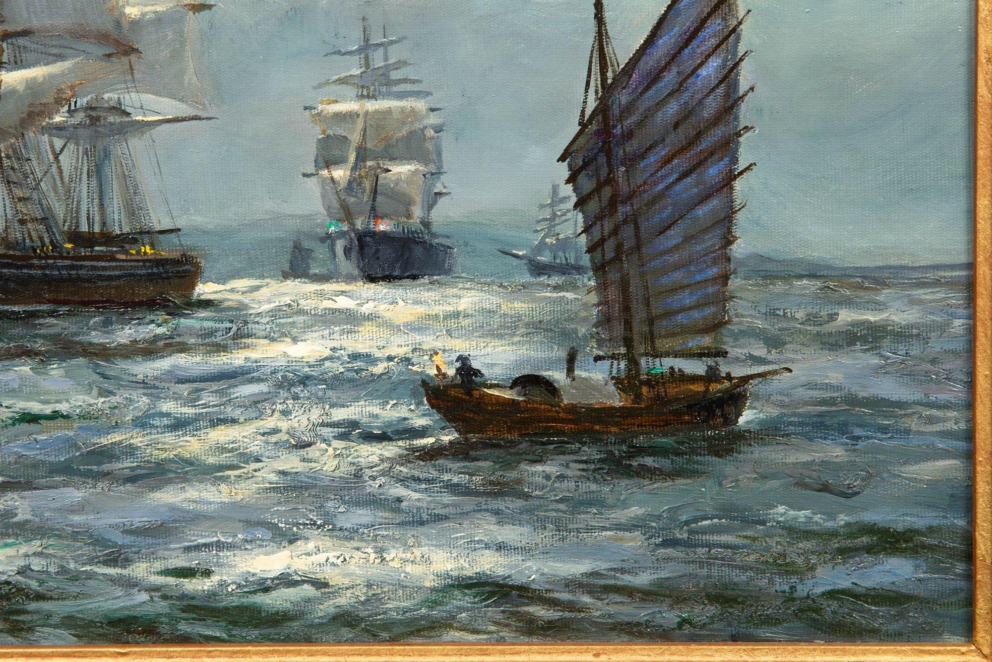 British Nautical Maritime Oil Painting “Moonglow - Foochow” by Henry Scott 1