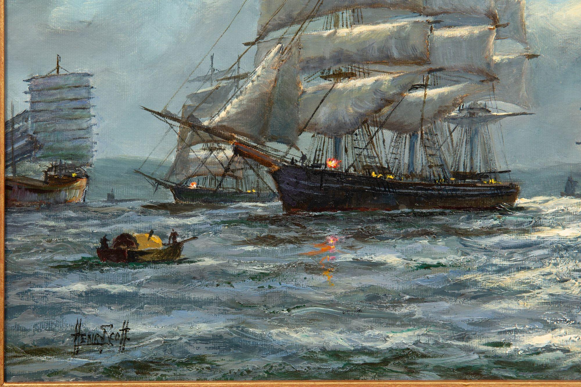 British Nautical Maritime Oil Painting “Moonglow - Foochow” by Henry Scott 2