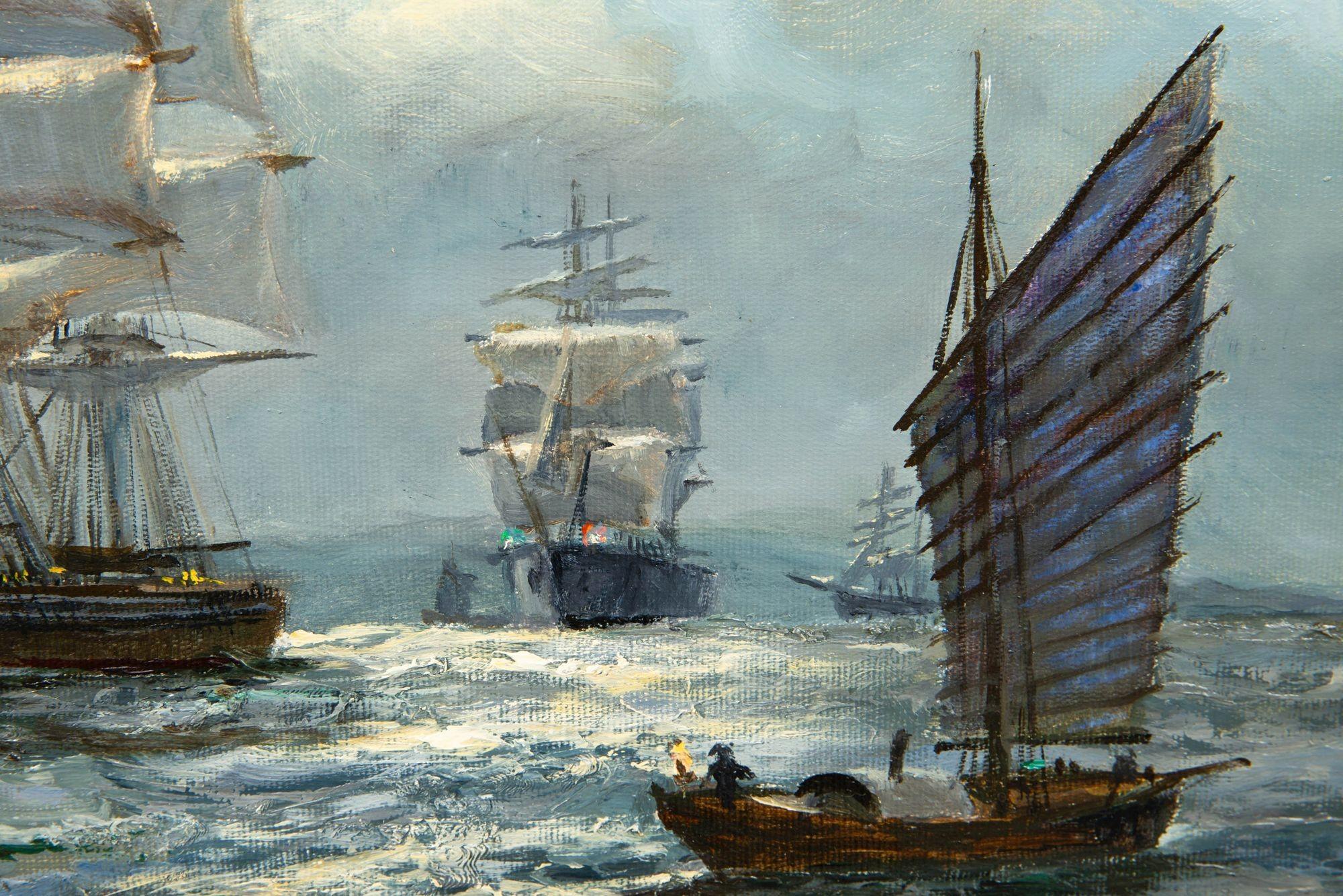 British Nautical Maritime Oil Painting “Moonglow - Foochow” by Henry Scott 4