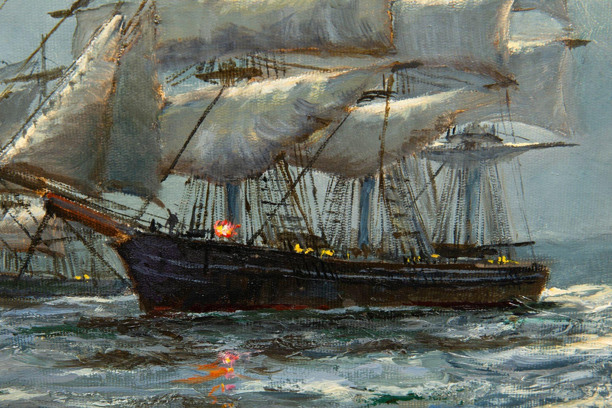 British Nautical Maritime Oil Painting “Moonglow - Foochow” by Henry Scott 5