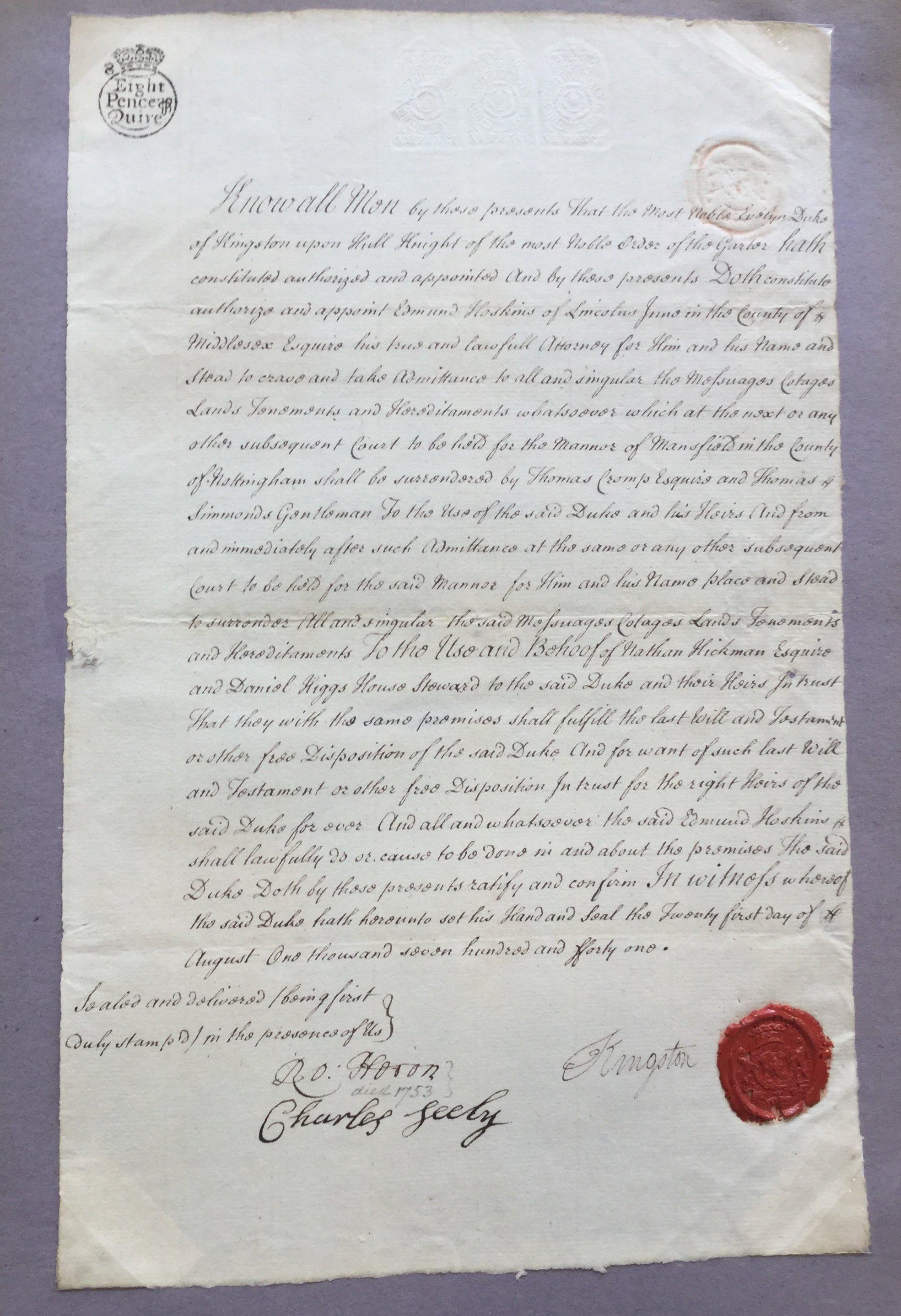 Eine faszinierende Sammlung von Unterschriften und handschriftlichen Briefen des britischen Adels aus dem 18. und 19. 
Zu den Namen gehören:

11. Herzog von Norfolk
3. Herzog von Northumberland
5. Graf von Selkirk
Markgraf von Granby
1.