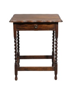 British Oak Barley Twist Occasional Table with Drawer, circa 1930s
