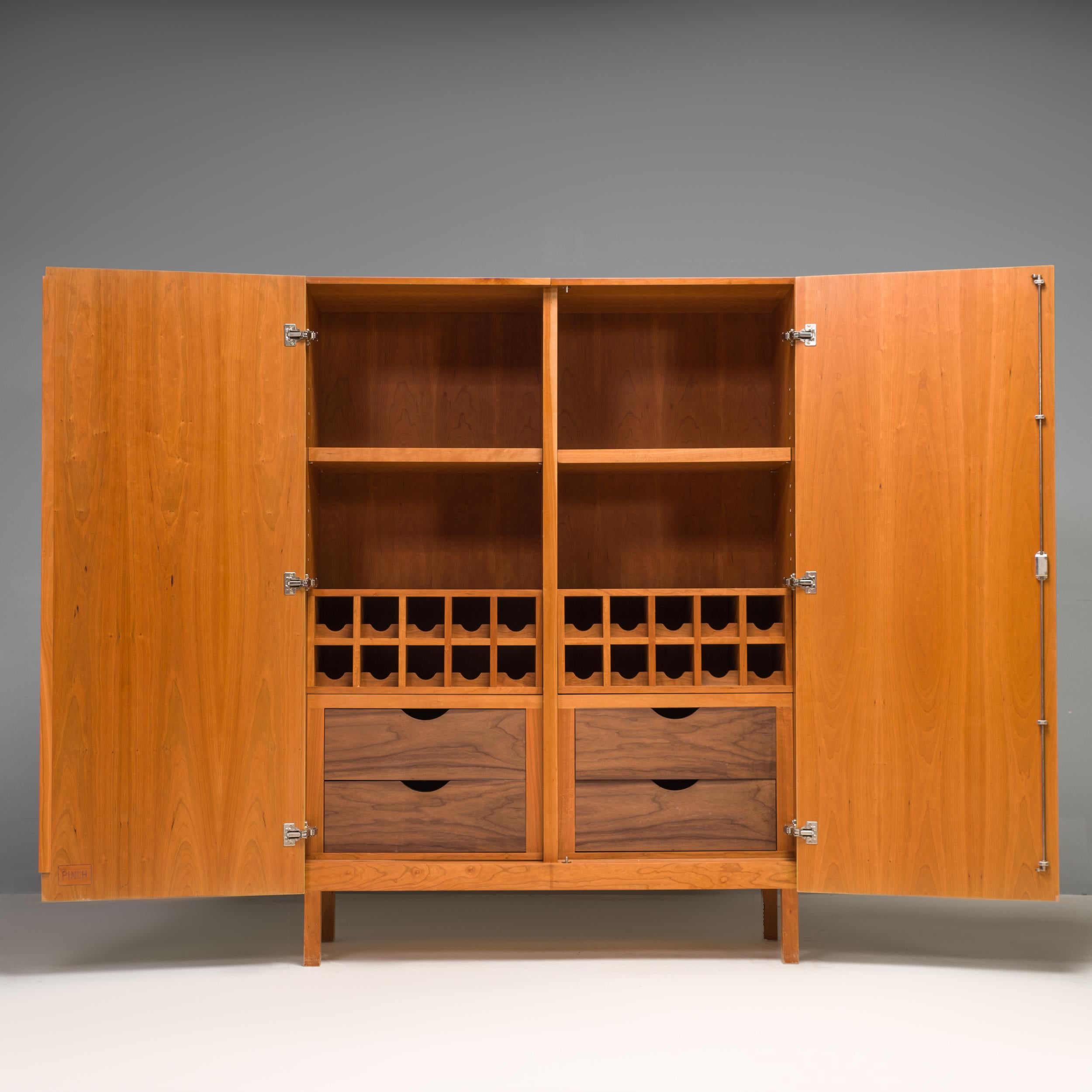 Contemporary British Pinch Green Alba Large Oak Kitchen Storage Cabinet For Sale
