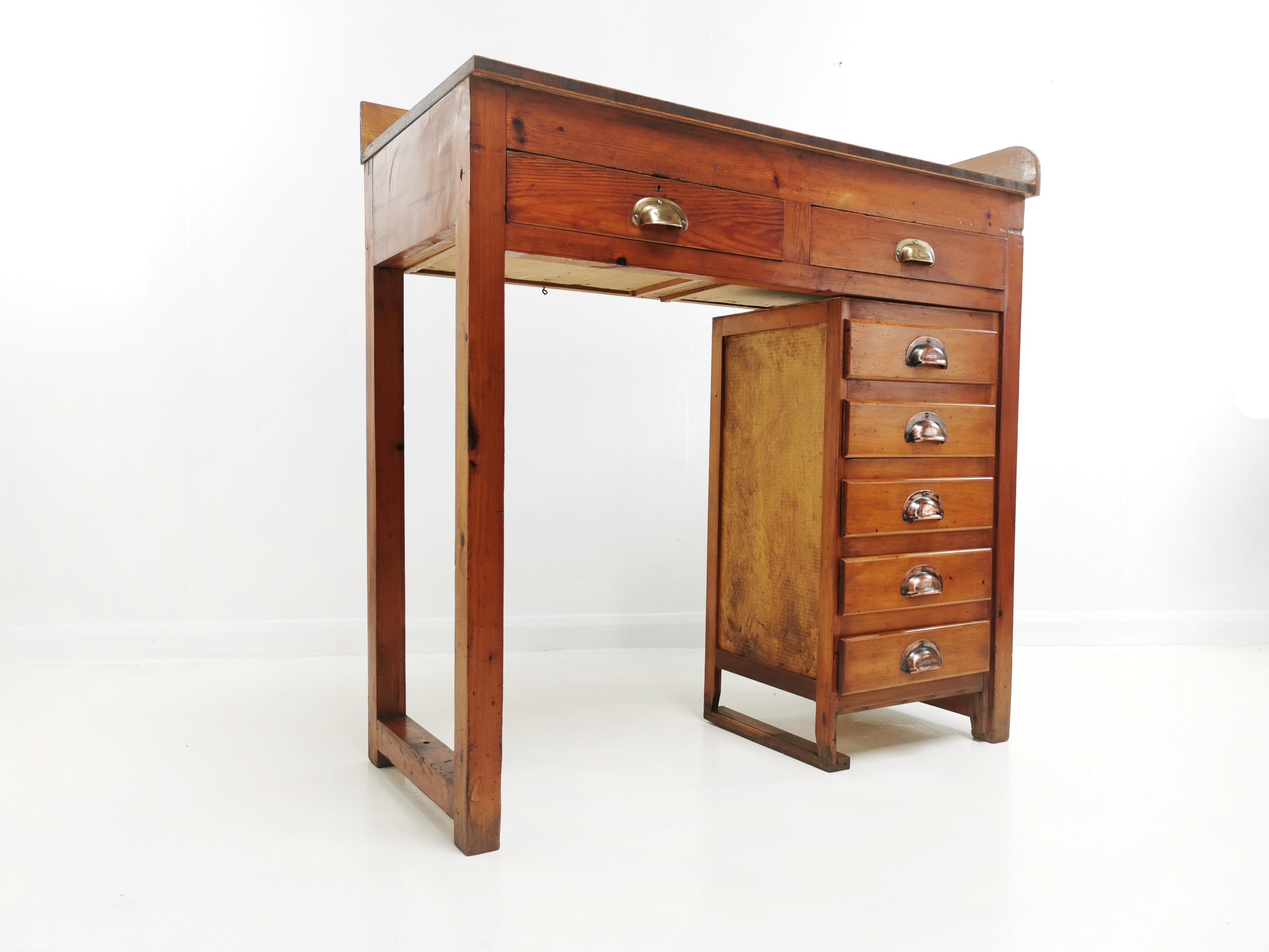 20th Century British Pine Watchmakers Work Bench Desk Midcentury