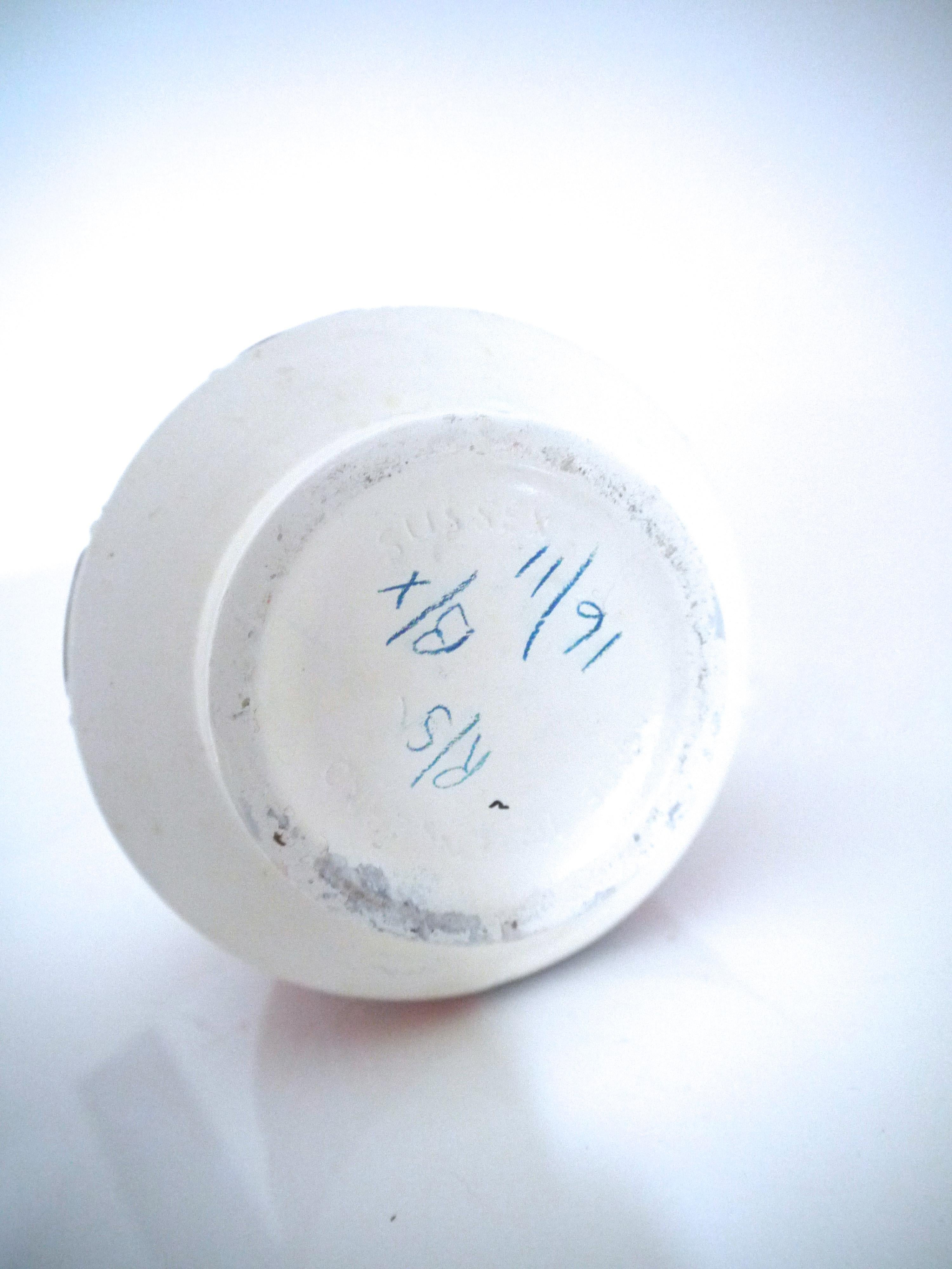 Ceramic British Pop-Art 1960s Studio Vase Cream with Abstract Band Made in Sussex, 1965 For Sale