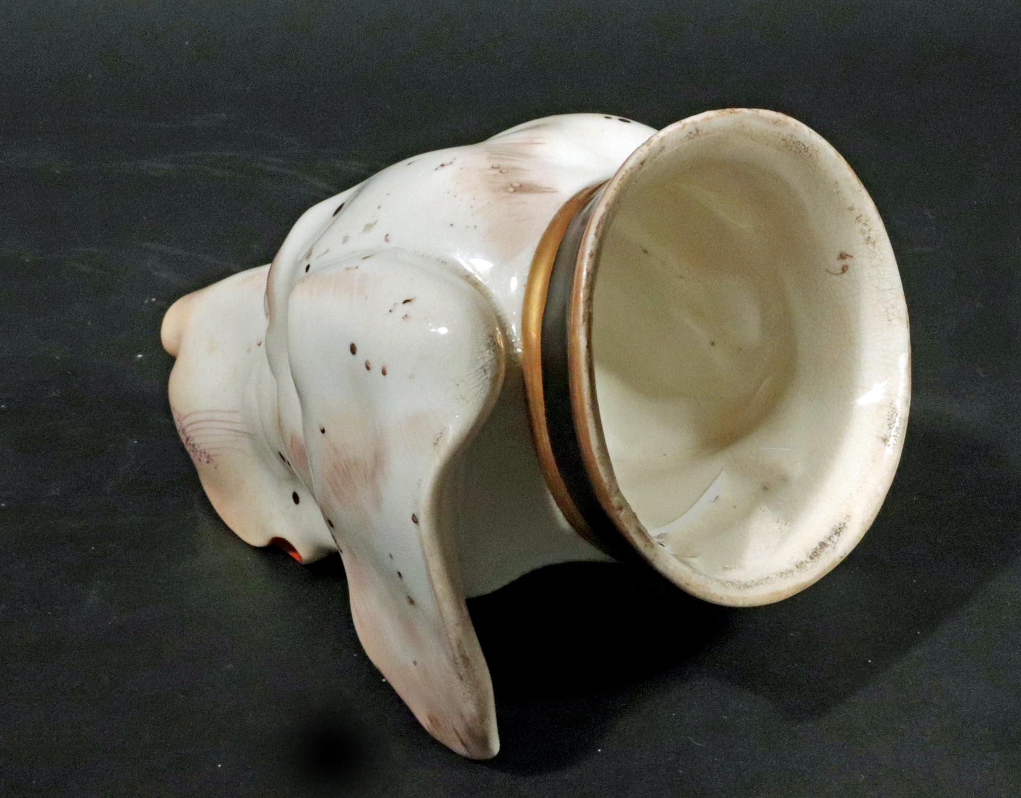 British Porcelain Large Stirrup Cup of a Hound's Head 4