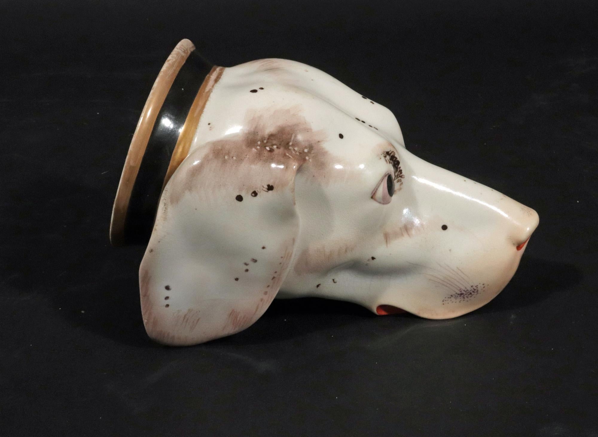 Georgian British Porcelain Large Stirrup Cup of a Hound's Head