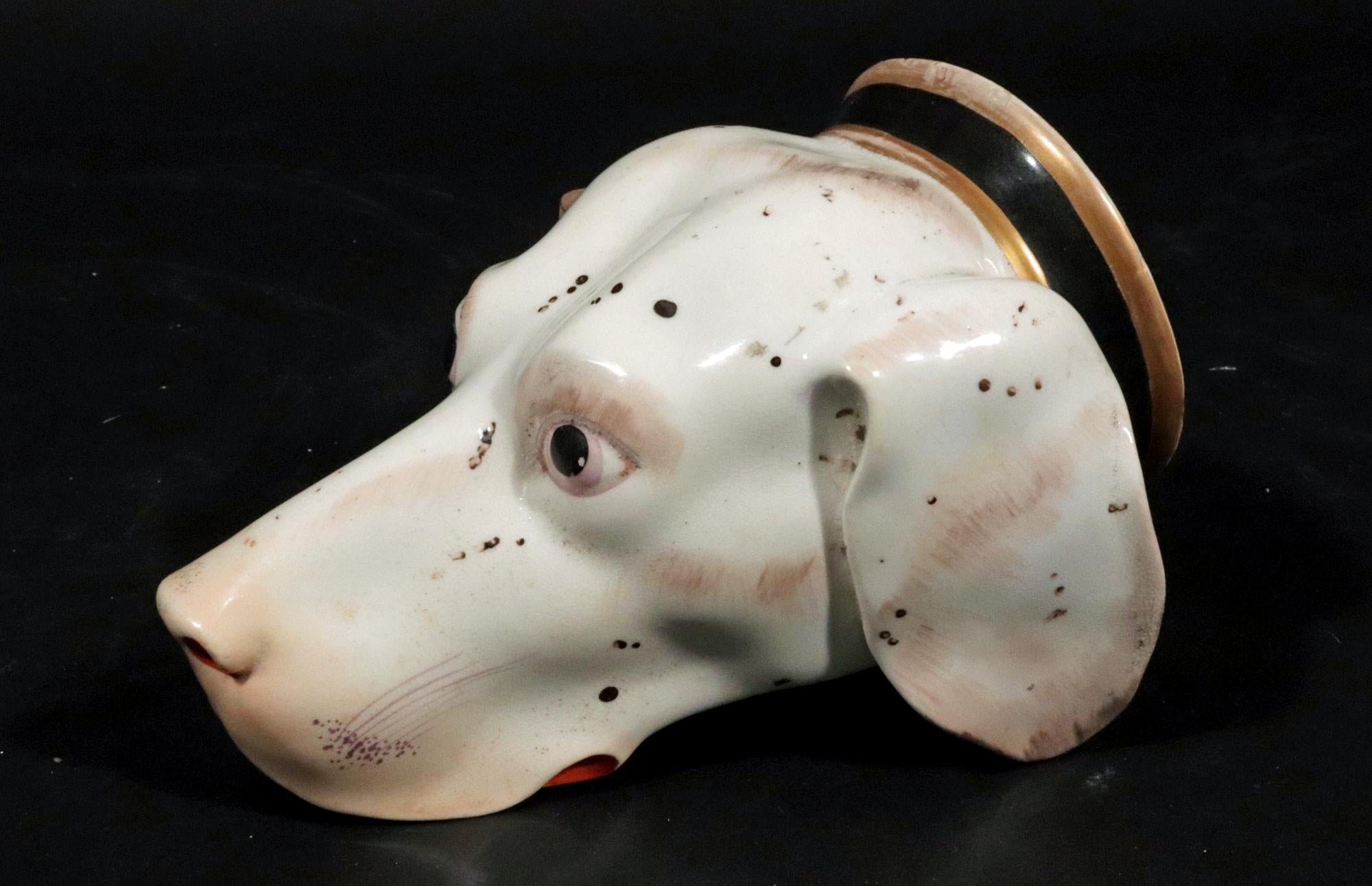 English British Porcelain Large Stirrup Cup of a Hound's Head