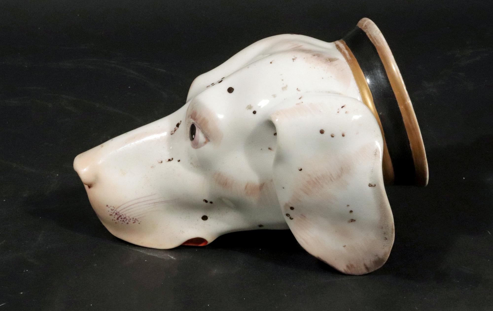 British Porcelain Large Stirrup Cup of a Hound's Head In Good Condition In Downingtown, PA