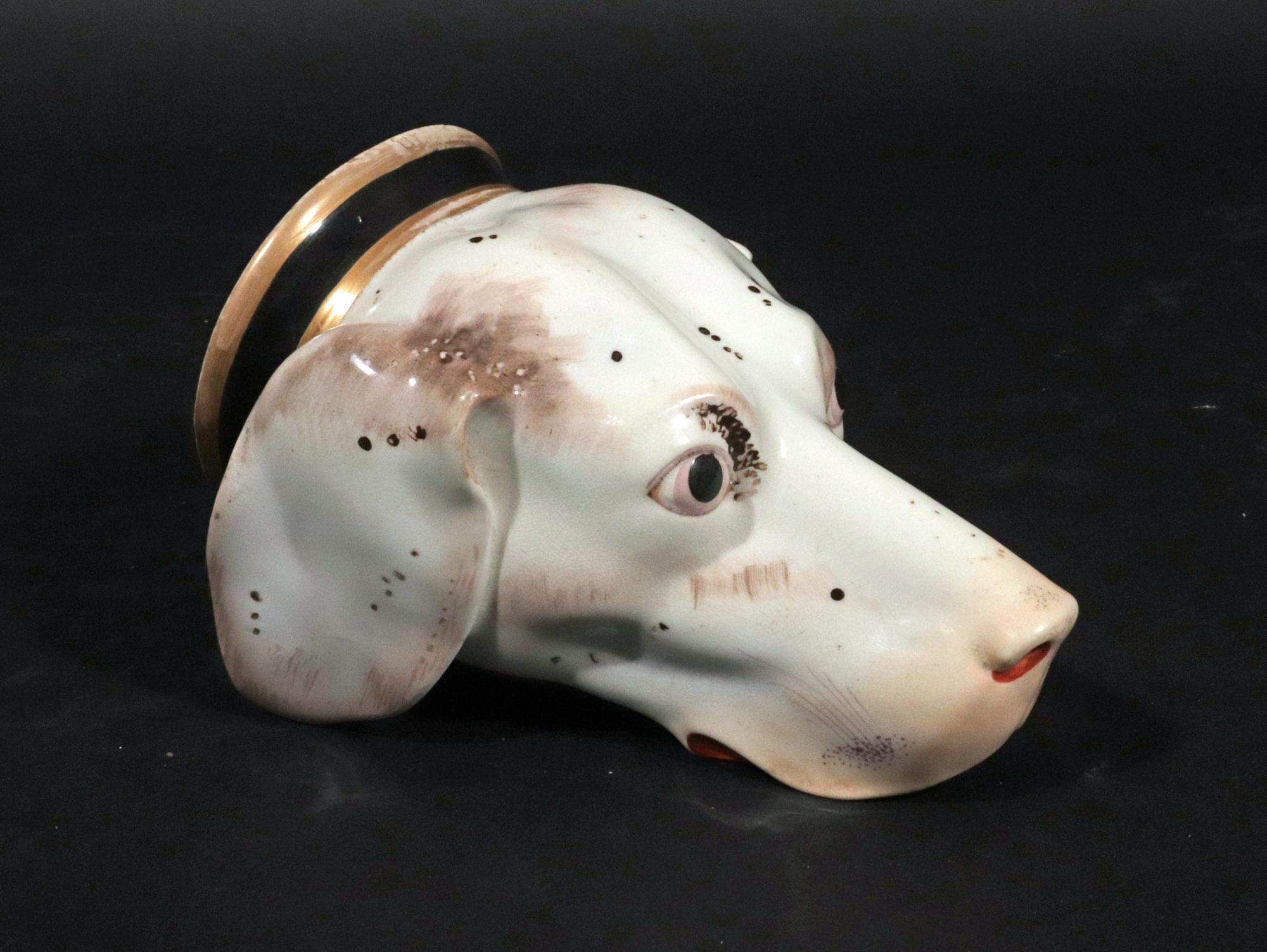 19th Century British Porcelain Large Stirrup Cup of a Hound's Head