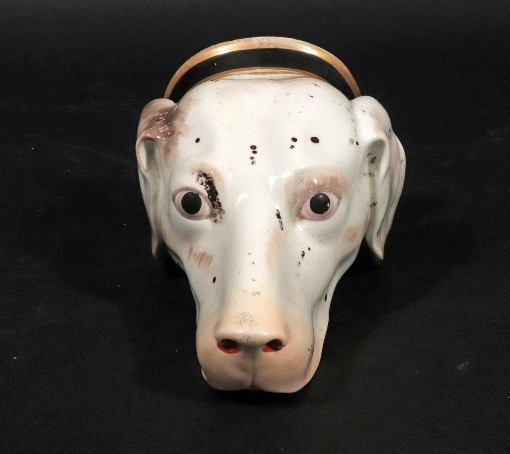 British Porcelain Large Stirrup Cup of a Hound's Head 1