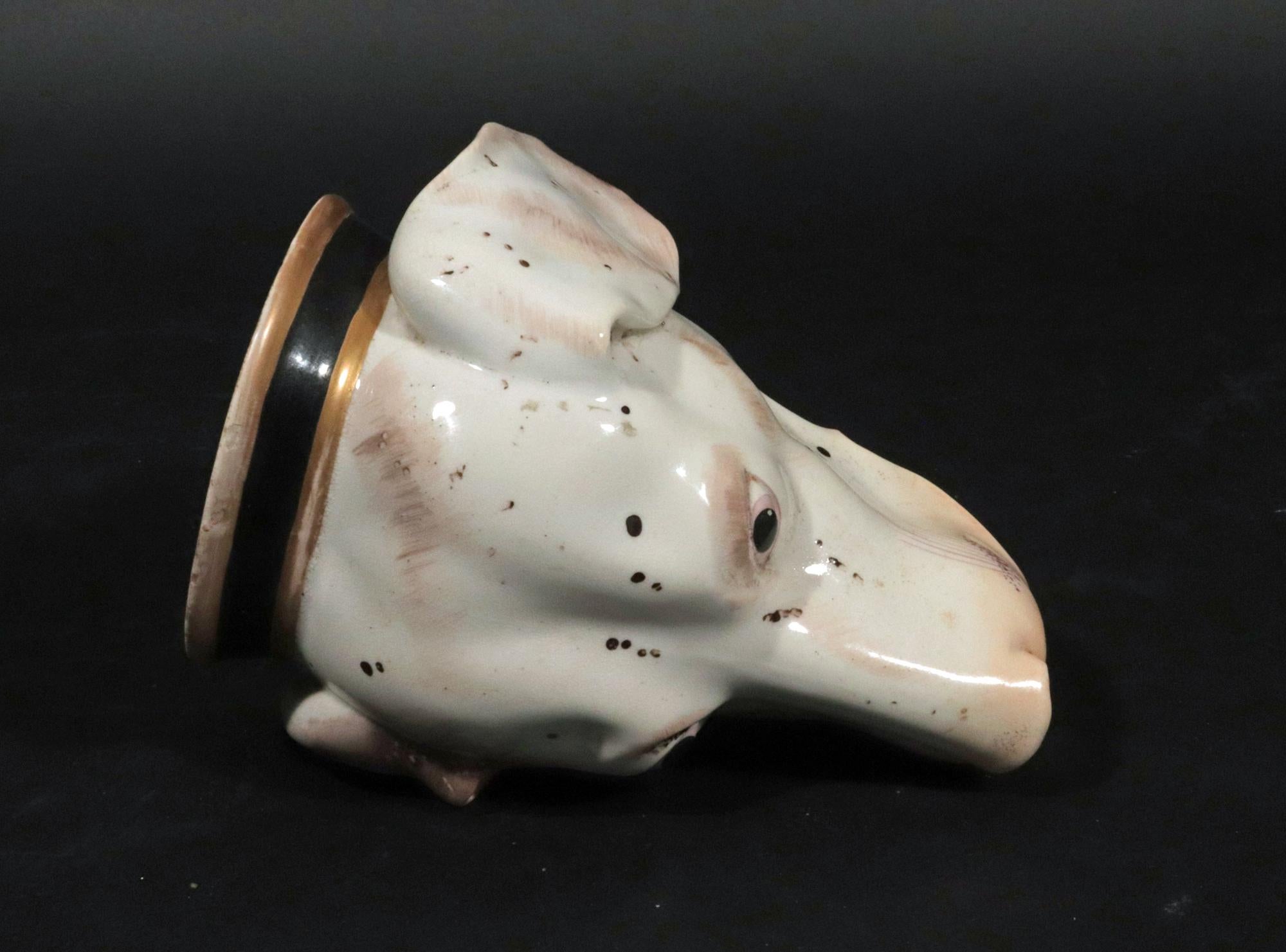 British Porcelain Large Stirrup Cup of a Hound's Head 2