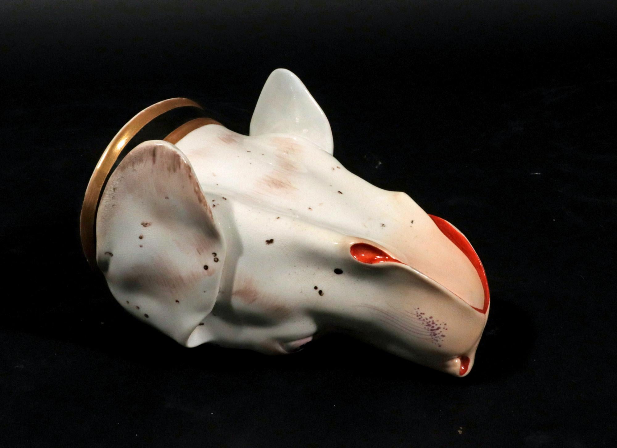 British Porcelain Large Stirrup Cup of a Hound's Head 3