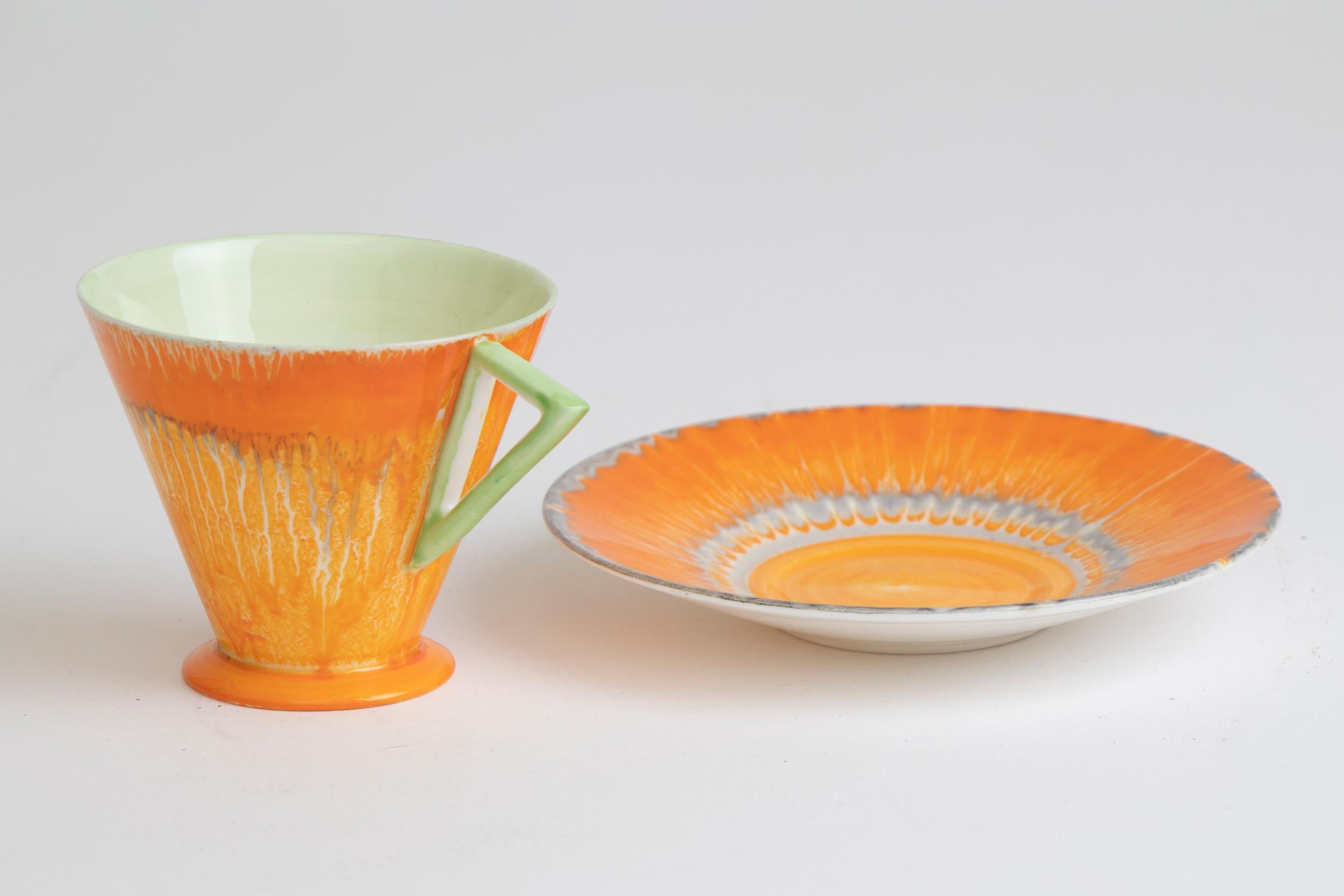 British Porcelain Shelley Art Deco Orange Harmony Coffee Set 5