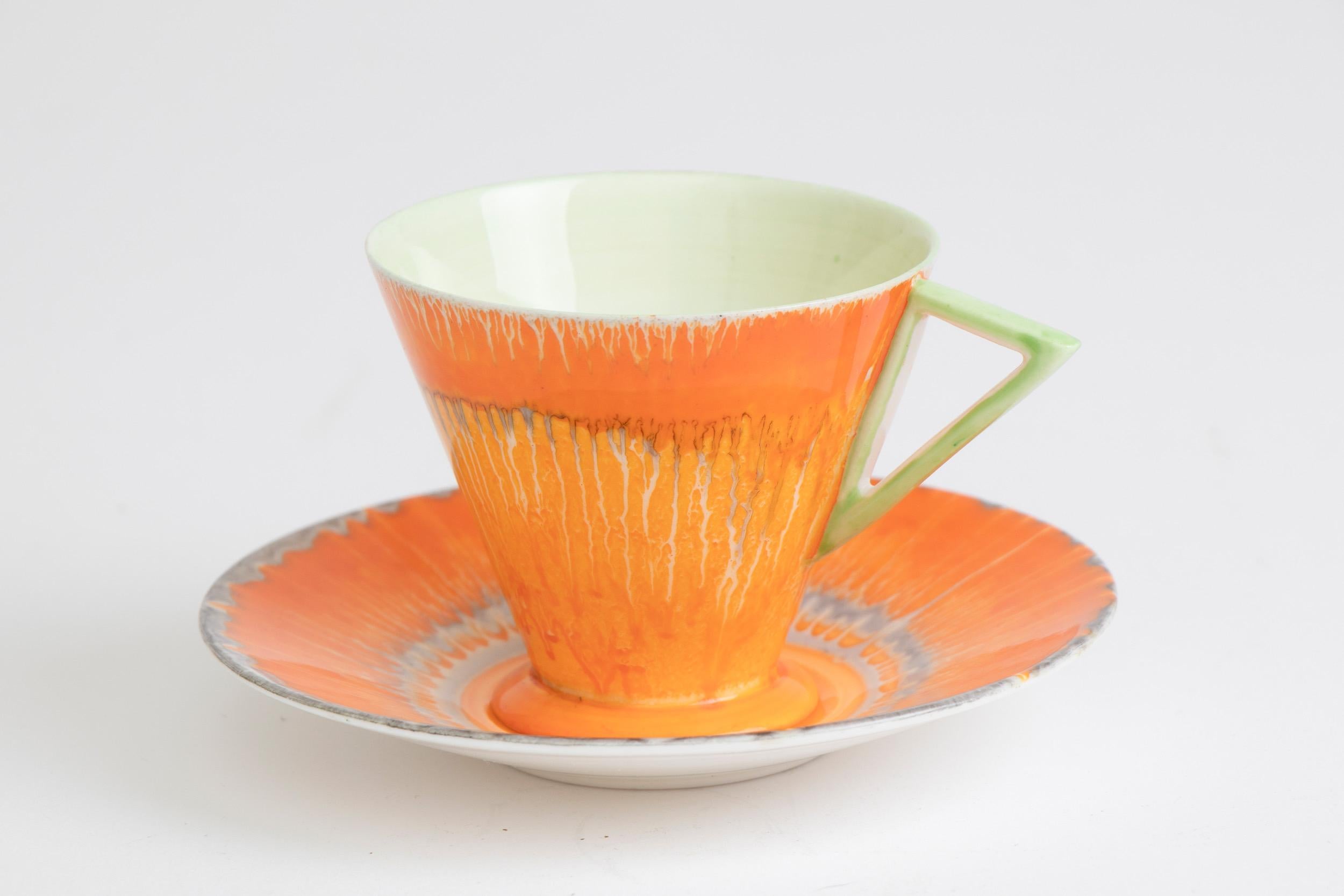 British Porcelain Shelley Art Deco Orange Harmony Coffee Set 3