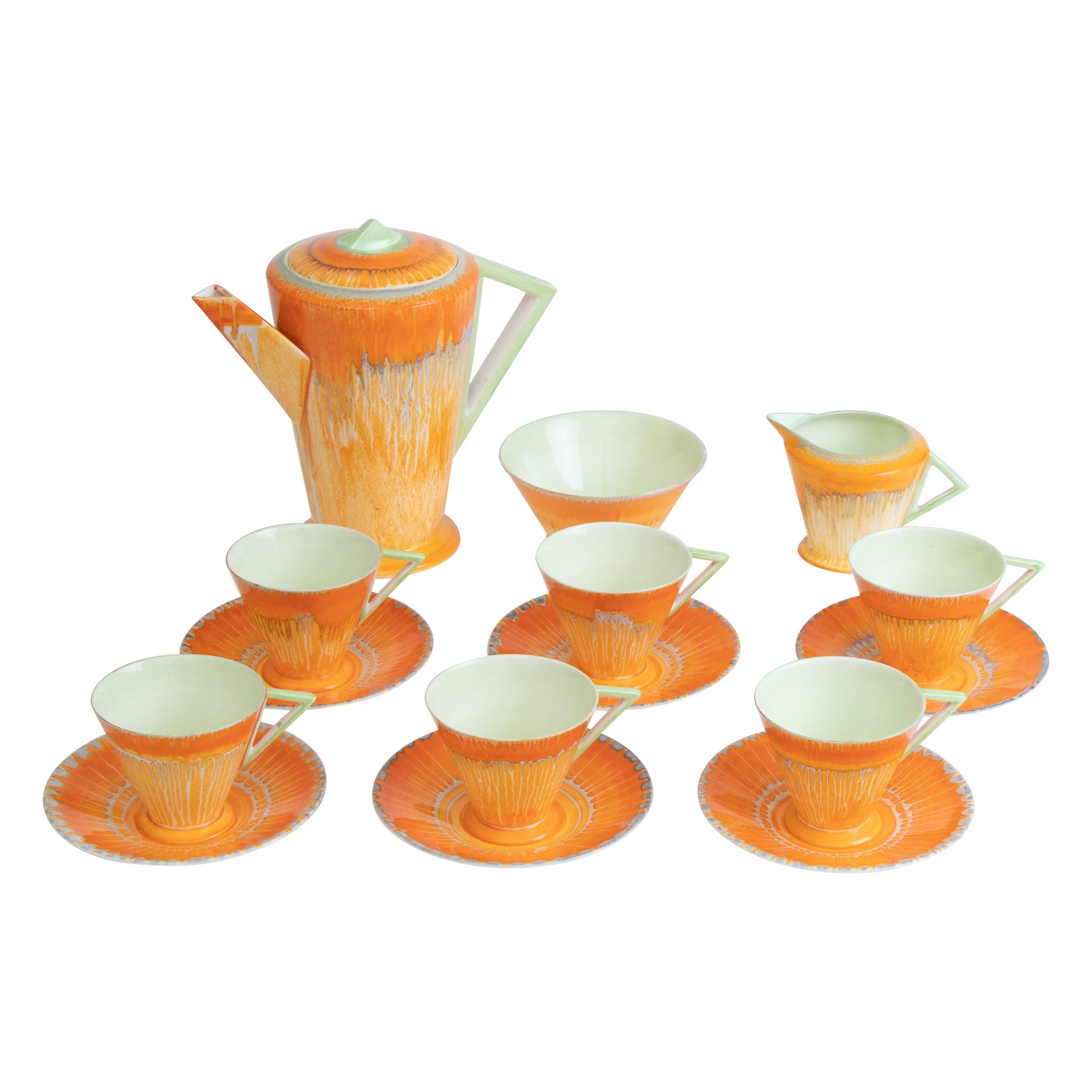 British Porcelain Shelley Art Deco Orange Harmony Coffee Set