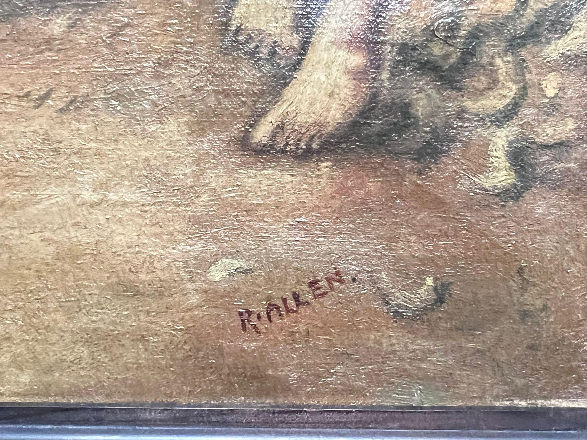 Die Tischlerwerkstatt
Britische Schule, Ende des 19. Jahrhunderts
basierend auf dem präraffaelitischen Gemälde von Millais
Öl auf Leinwand, gerahmt
Gerahmt: 27,5 x 39 Zoll
Leinwand: 24 x 36 Zoll
Provenienz: Privatsammlung, Großbritannien
Zustand: