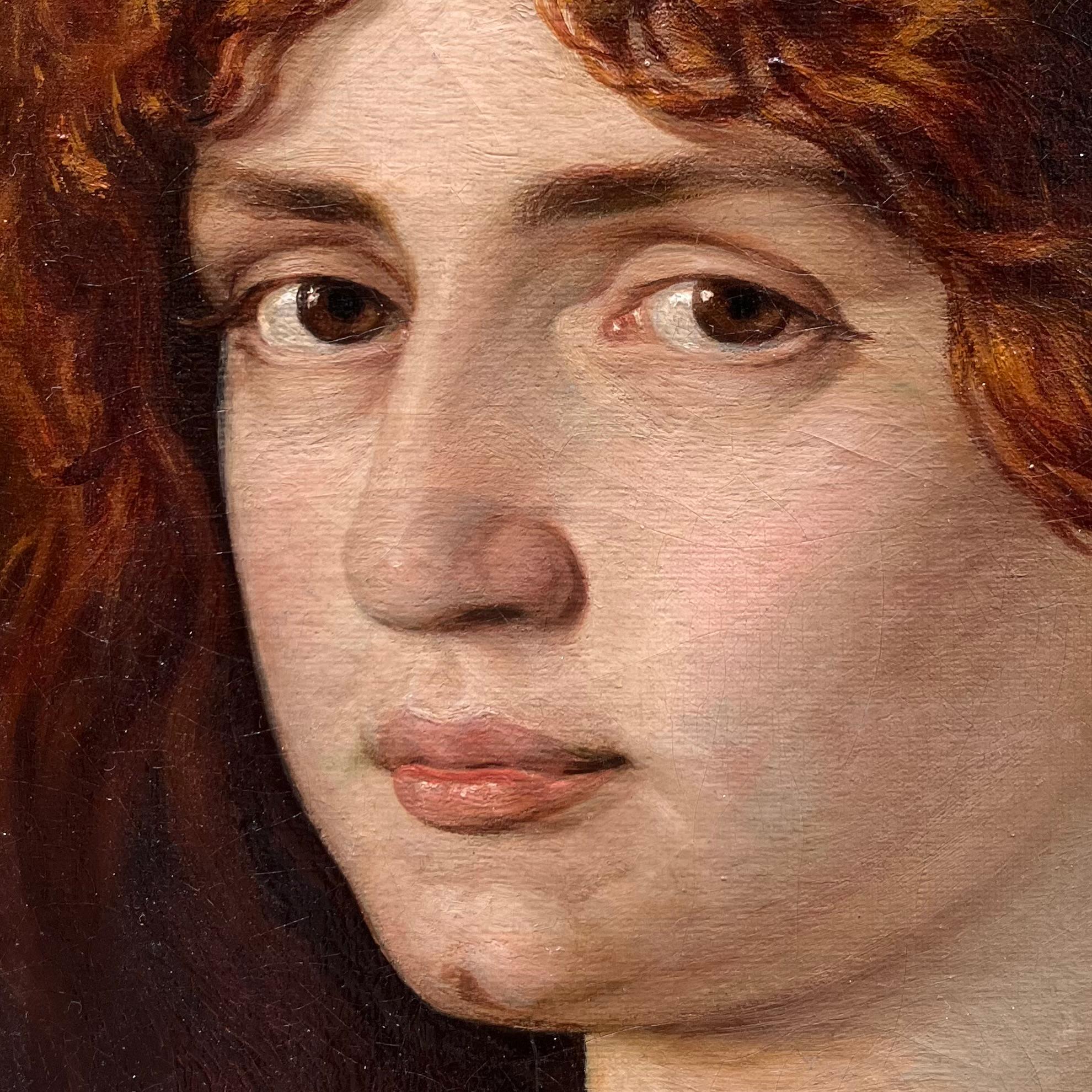 Portrait of a Red Haired Lady - Brown Portrait Painting by British Pre-Raphaelite School